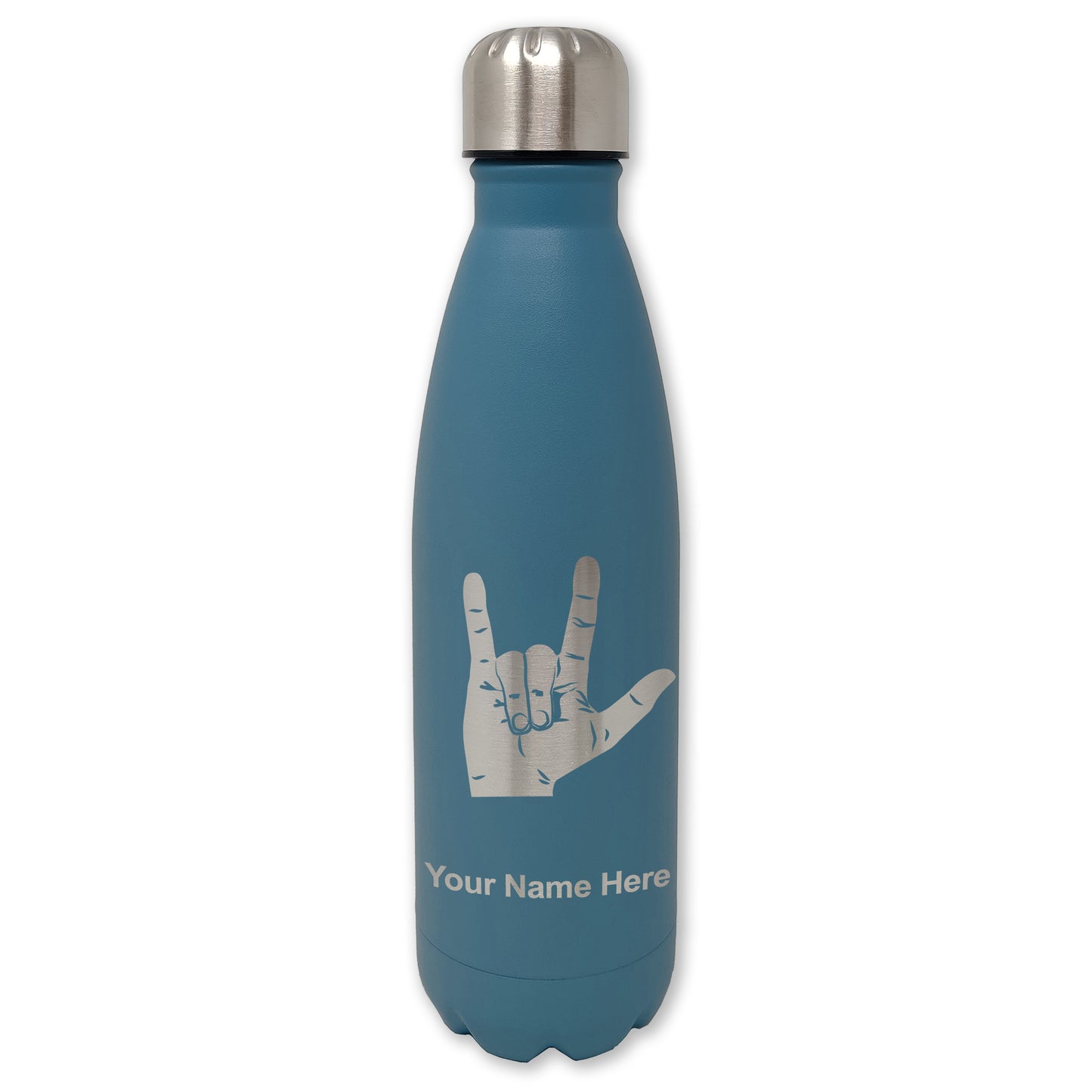 LaserGram Double Wall Water Bottle, Sign Language I Love You, Personalized Engraving Included