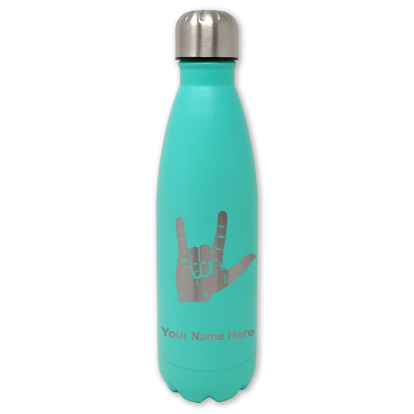LaserGram Double Wall Water Bottle, Sign Language I Love You, Personalized Engraving Included