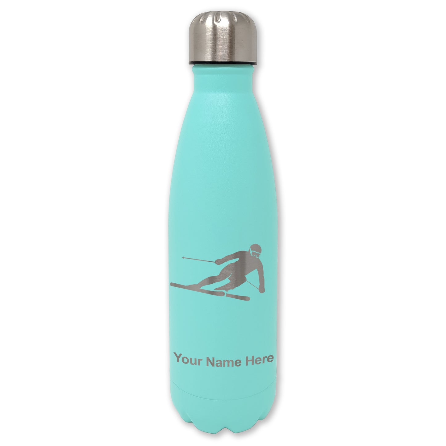LaserGram Double Wall Water Bottle, Skier Downhill, Personalized Engraving Included