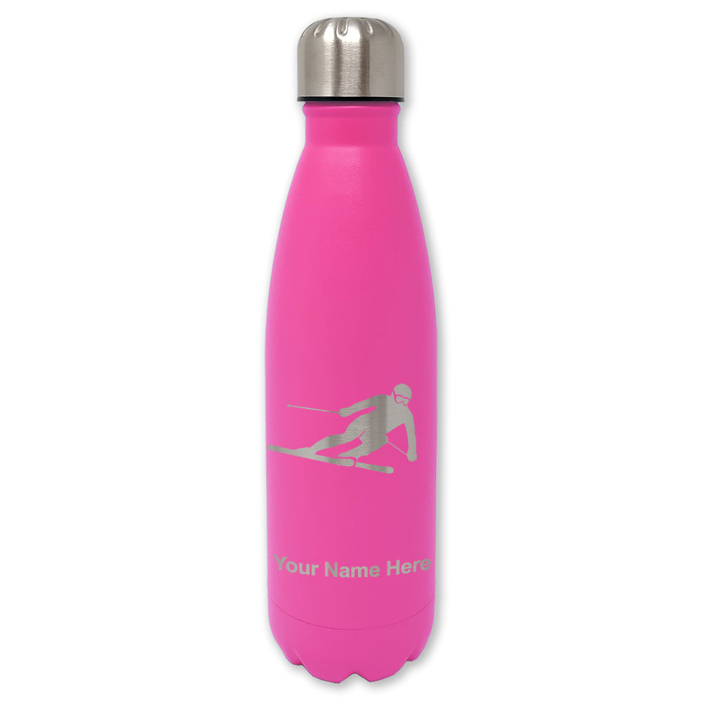 LaserGram Double Wall Water Bottle, Skier Downhill, Personalized Engraving Included