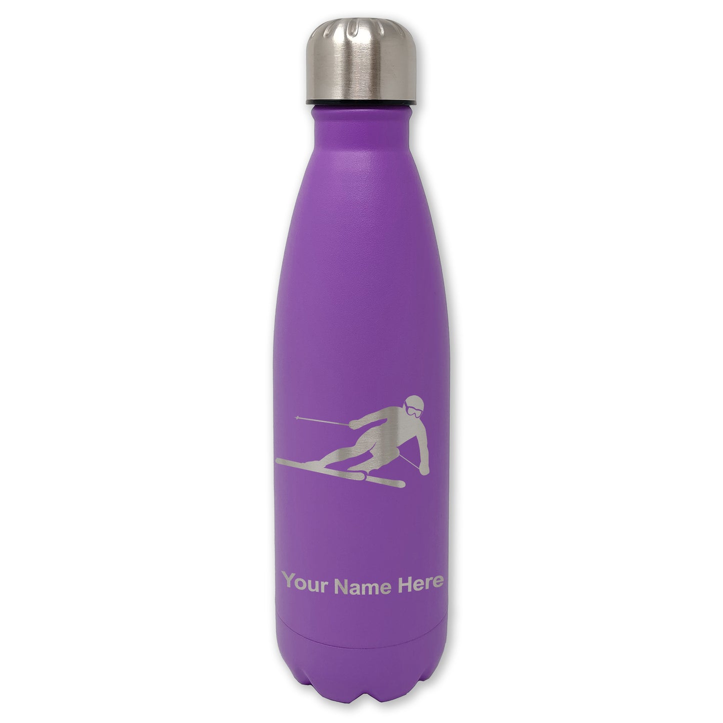 LaserGram Double Wall Water Bottle, Skier Downhill, Personalized Engraving Included