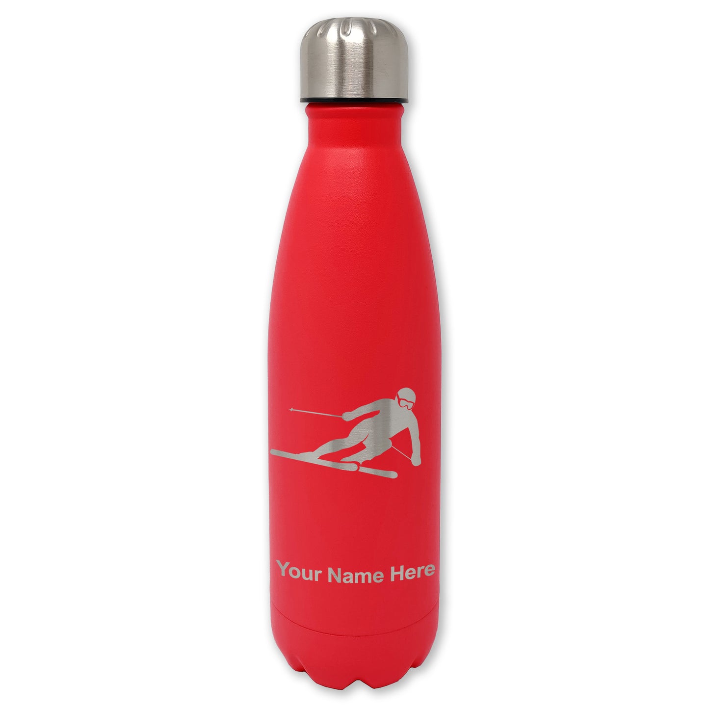 LaserGram Double Wall Water Bottle, Skier Downhill, Personalized Engraving Included