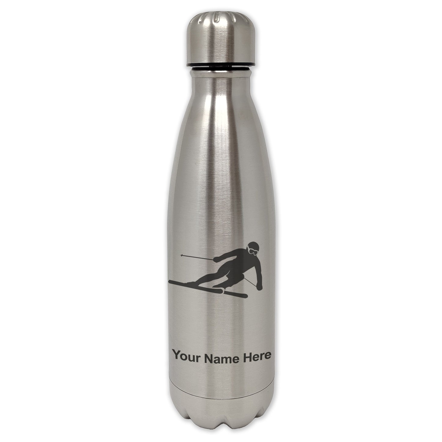 LaserGram Double Wall Water Bottle, Skier Downhill, Personalized Engraving Included