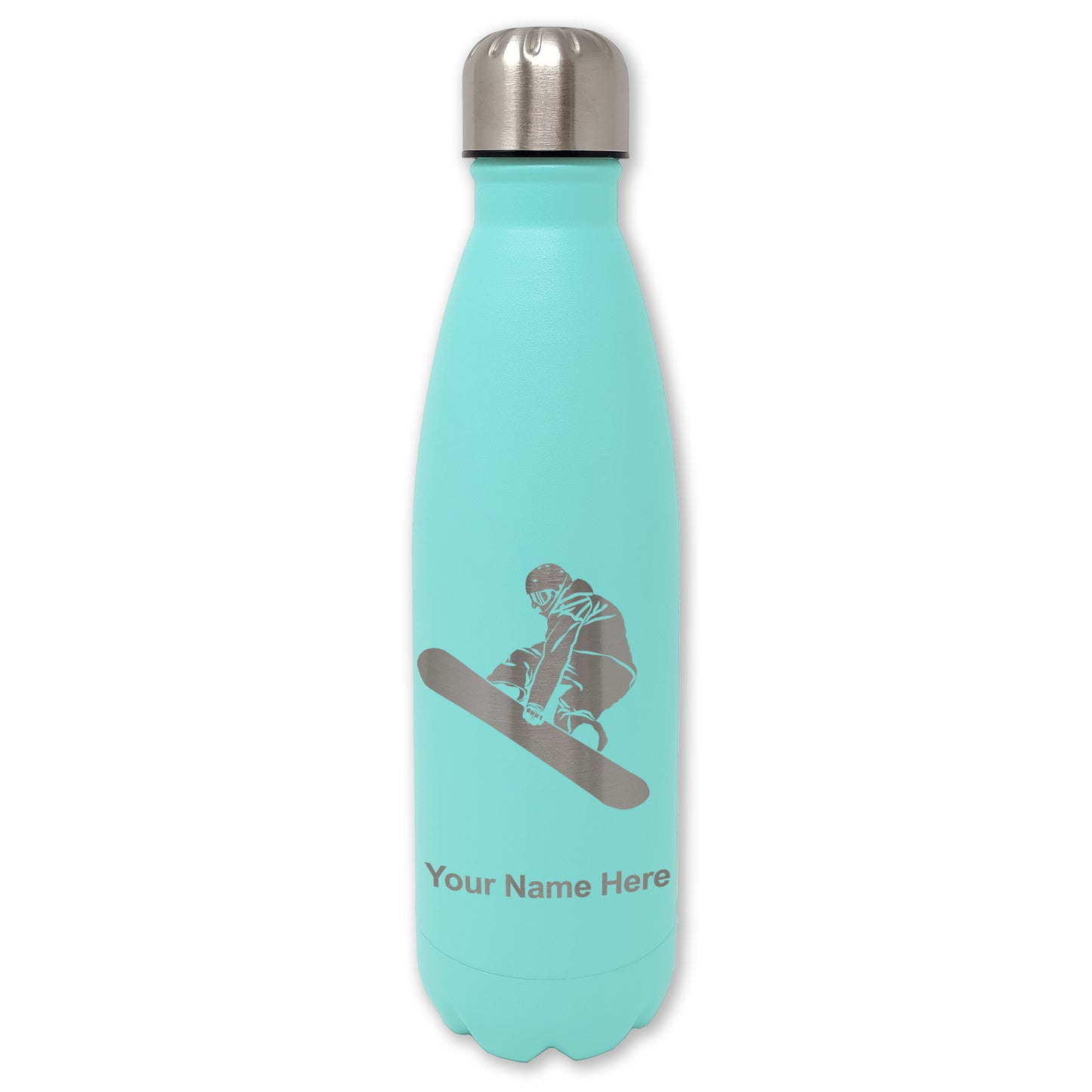 LaserGram Double Wall Water Bottle, Snowboarder Man, Personalized Engraving Included