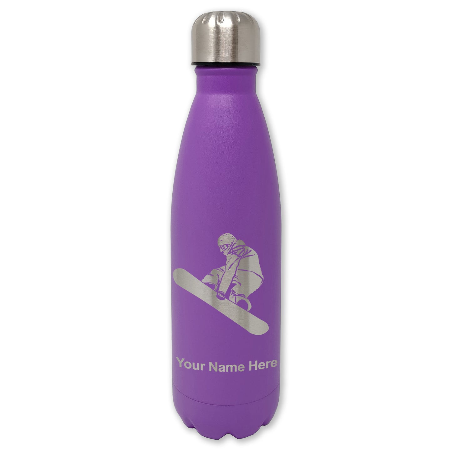 LaserGram Double Wall Water Bottle, Snowboarder Man, Personalized Engraving Included