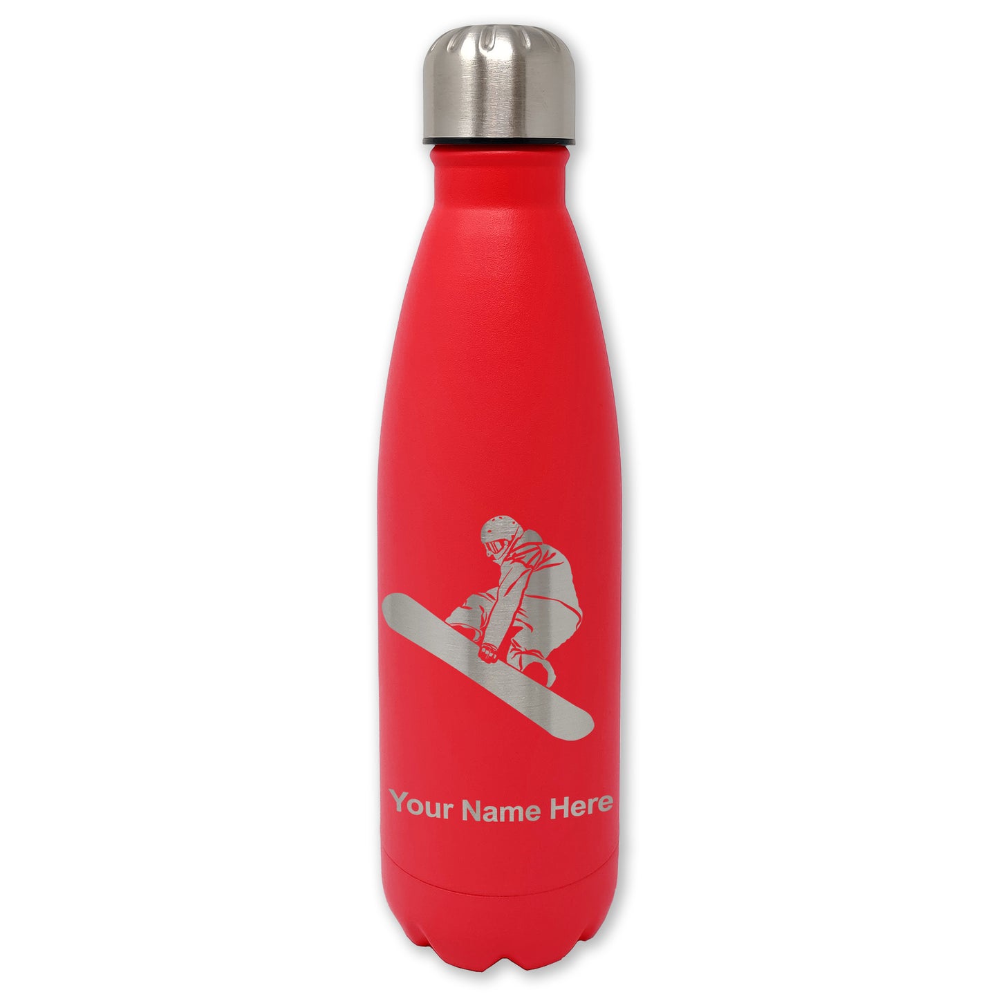 LaserGram Double Wall Water Bottle, Snowboarder Man, Personalized Engraving Included