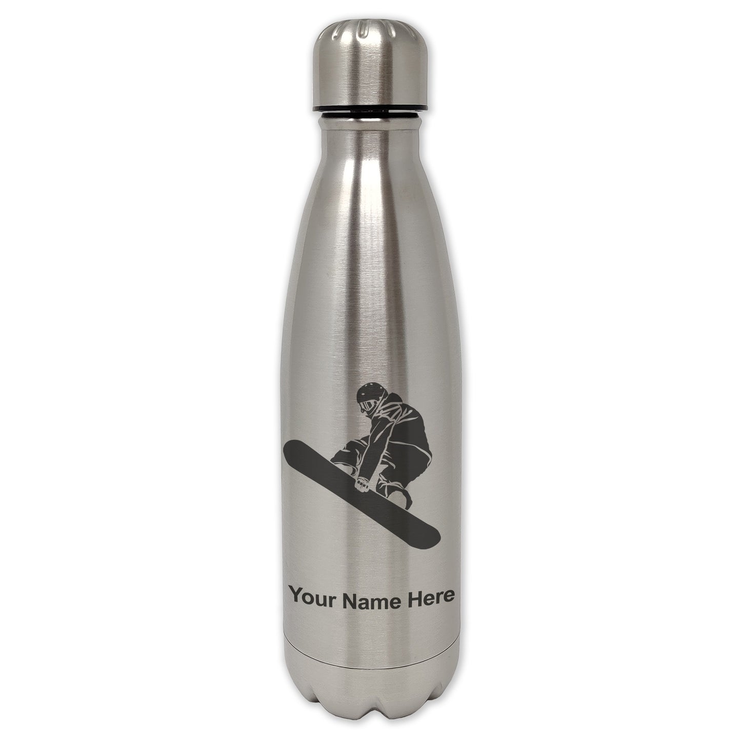 LaserGram Double Wall Water Bottle, Snowboarder Man, Personalized Engraving Included