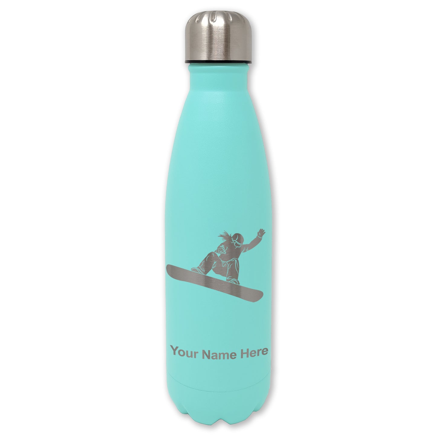 LaserGram Double Wall Water Bottle, Snowboarder Woman, Personalized Engraving Included