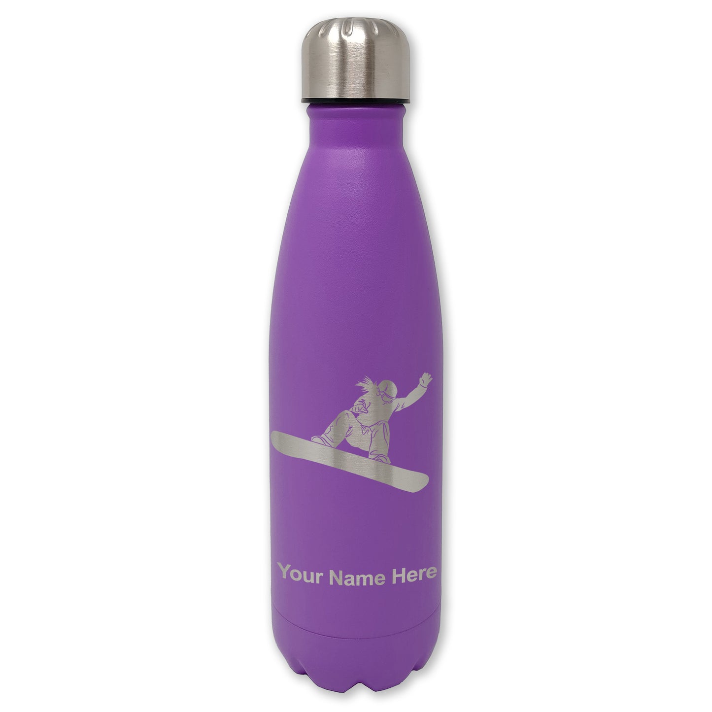 LaserGram Double Wall Water Bottle, Snowboarder Woman, Personalized Engraving Included