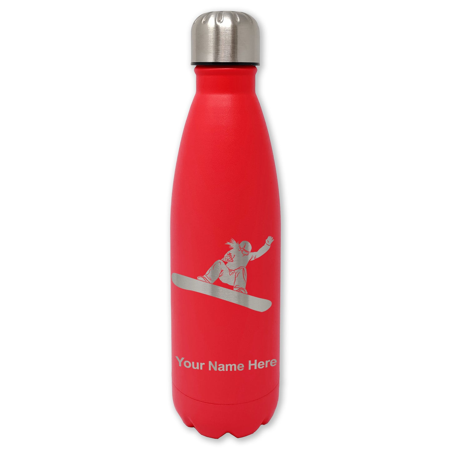 LaserGram Double Wall Water Bottle, Snowboarder Woman, Personalized Engraving Included