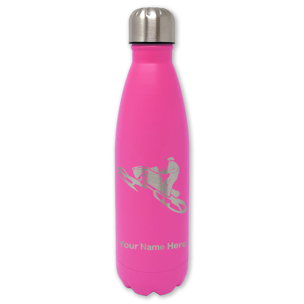 LaserGram Double Wall Water Bottle, Snowmobile, Personalized Engraving Included
