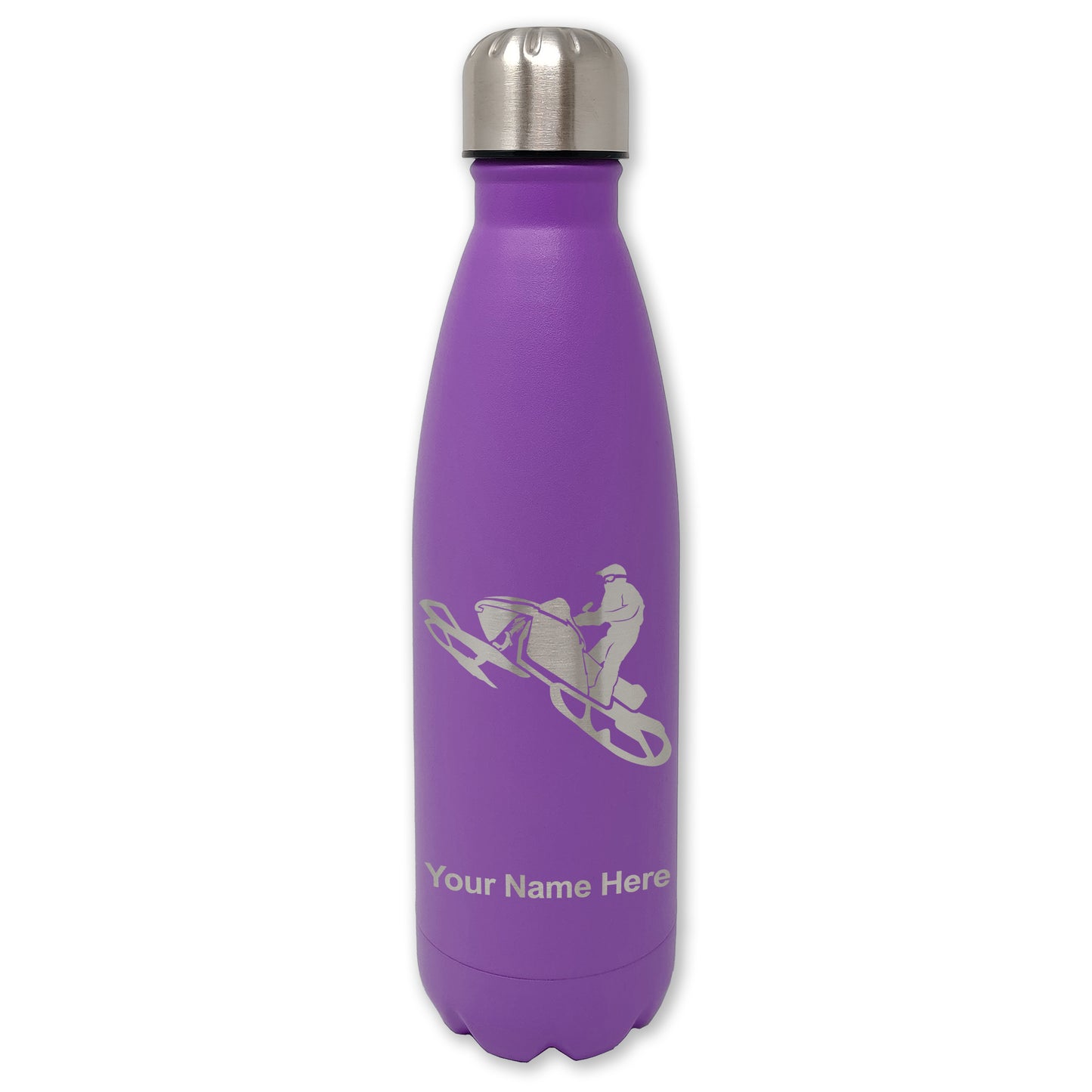 LaserGram Double Wall Water Bottle, Snowmobile, Personalized Engraving Included