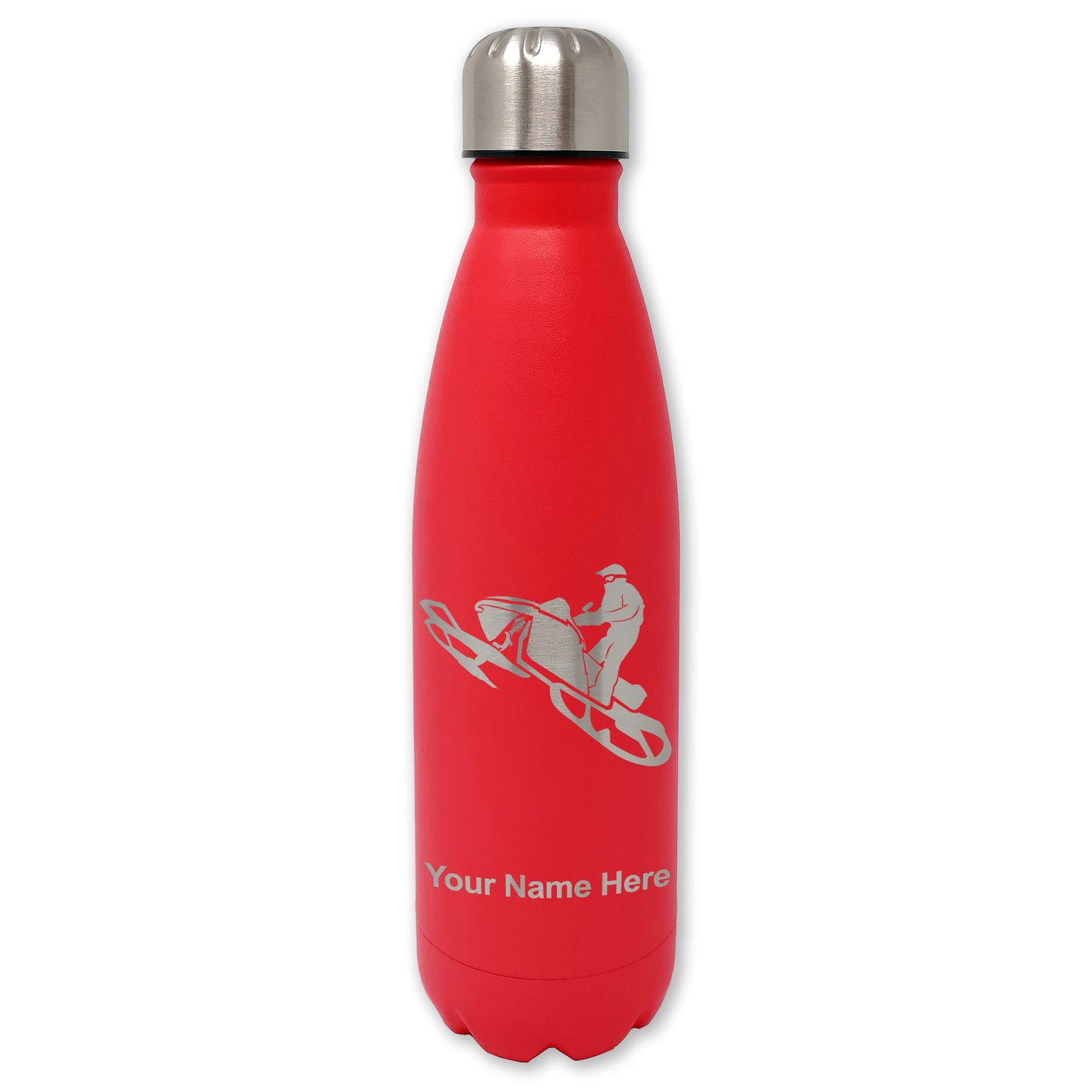 LaserGram Double Wall Water Bottle, Snowmobile, Personalized Engraving Included