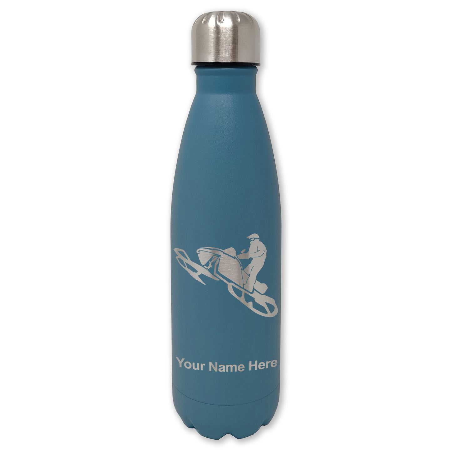 LaserGram Double Wall Water Bottle, Snowmobile, Personalized Engraving Included