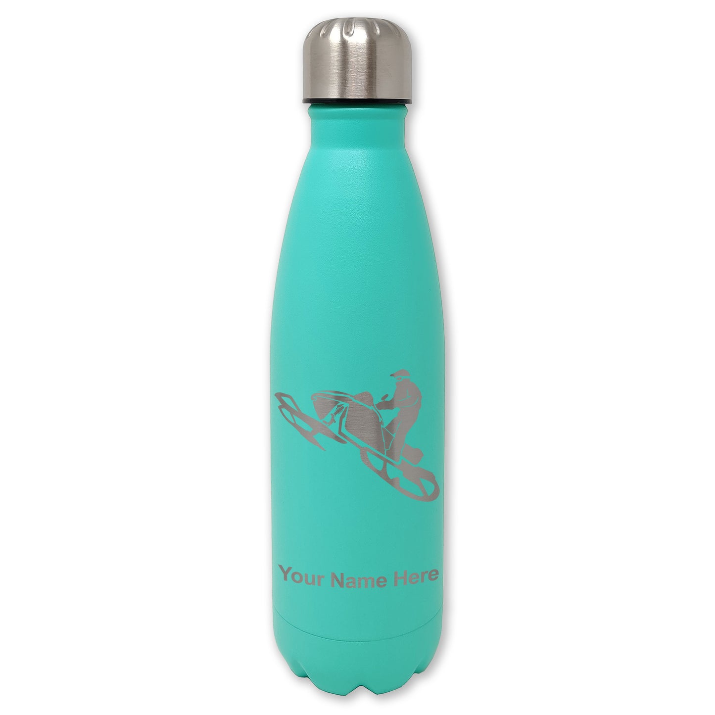 LaserGram Double Wall Water Bottle, Snowmobile, Personalized Engraving Included