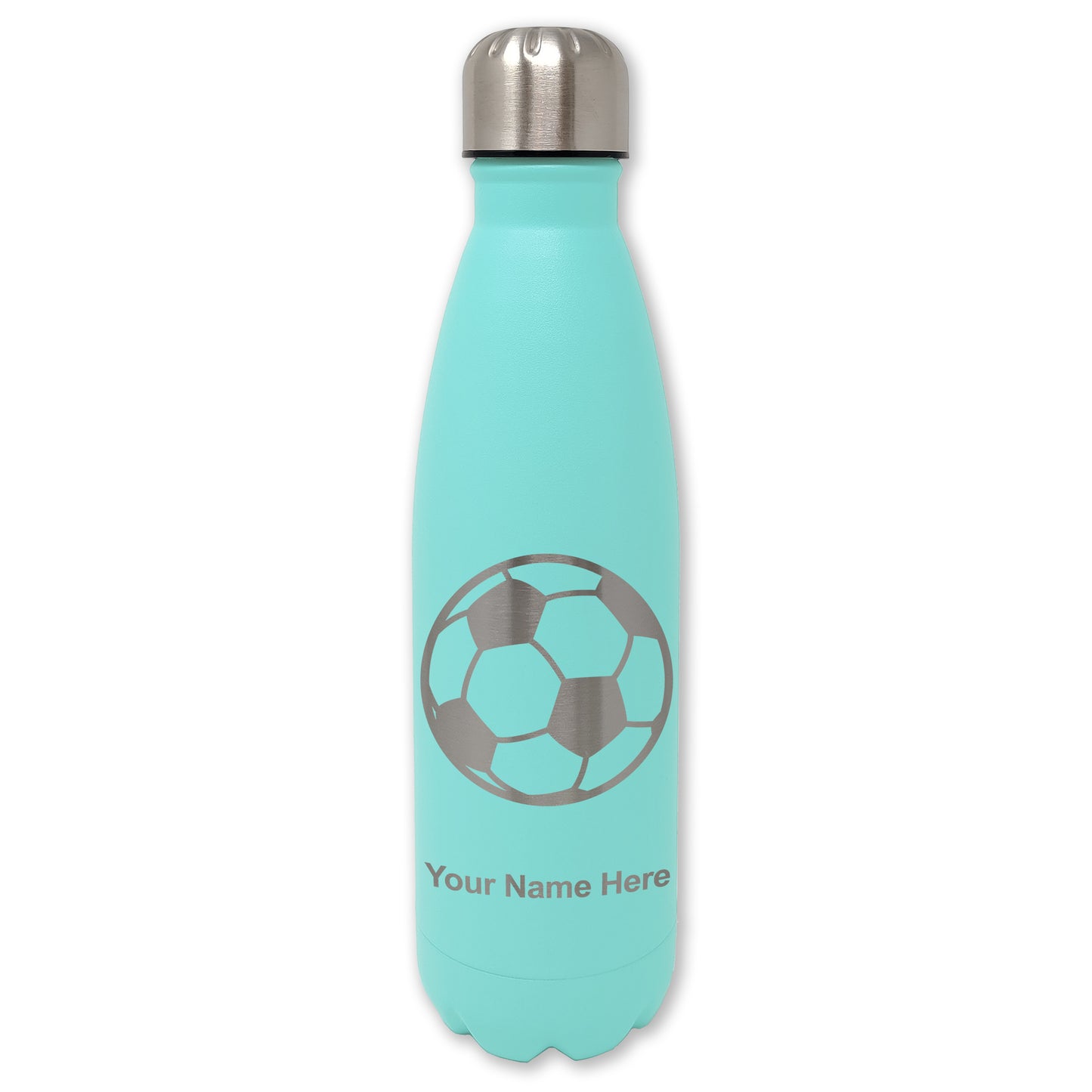 LaserGram Double Wall Water Bottle, Soccer Ball, Personalized Engraving Included