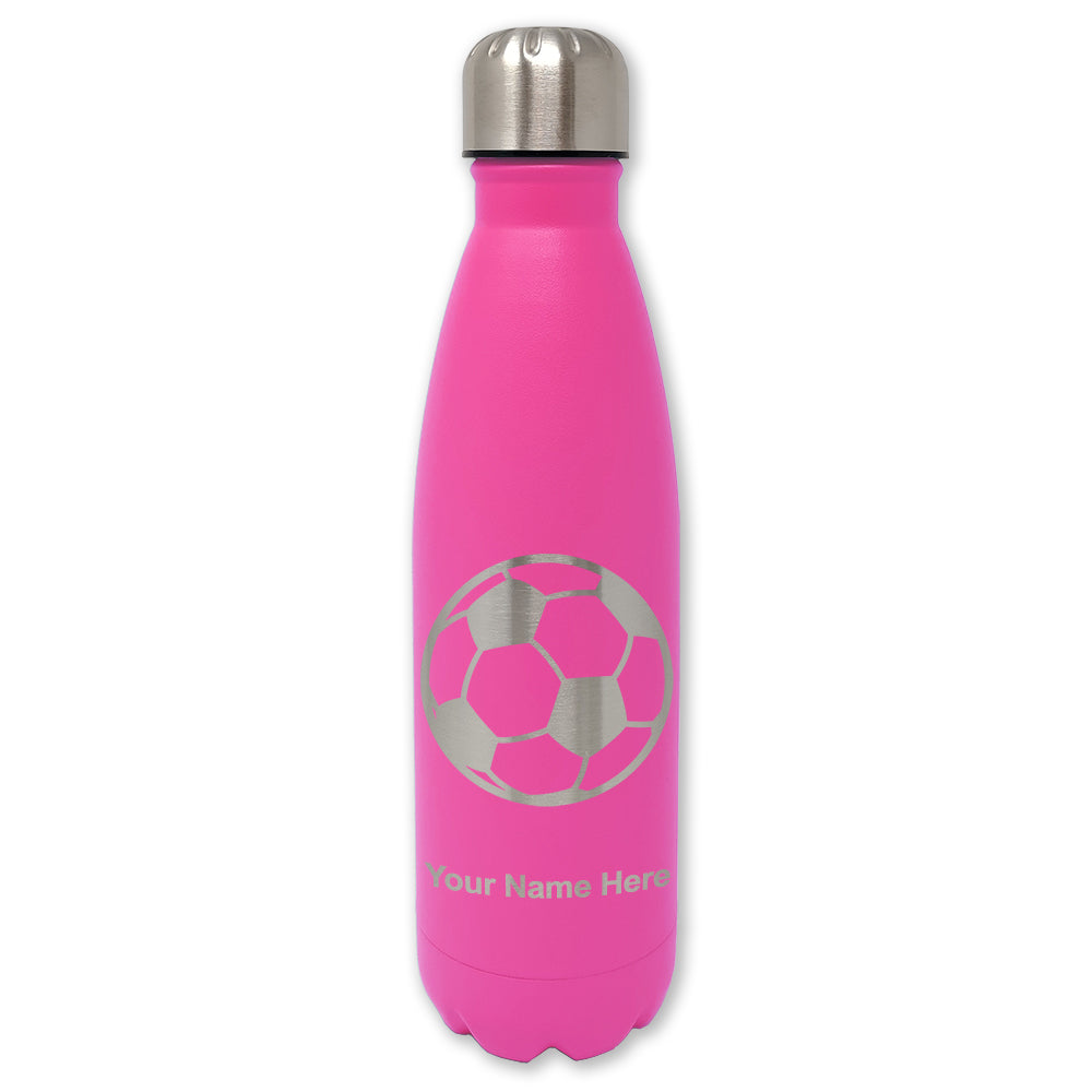 LaserGram Double Wall Water Bottle, Soccer Ball, Personalized Engraving Included