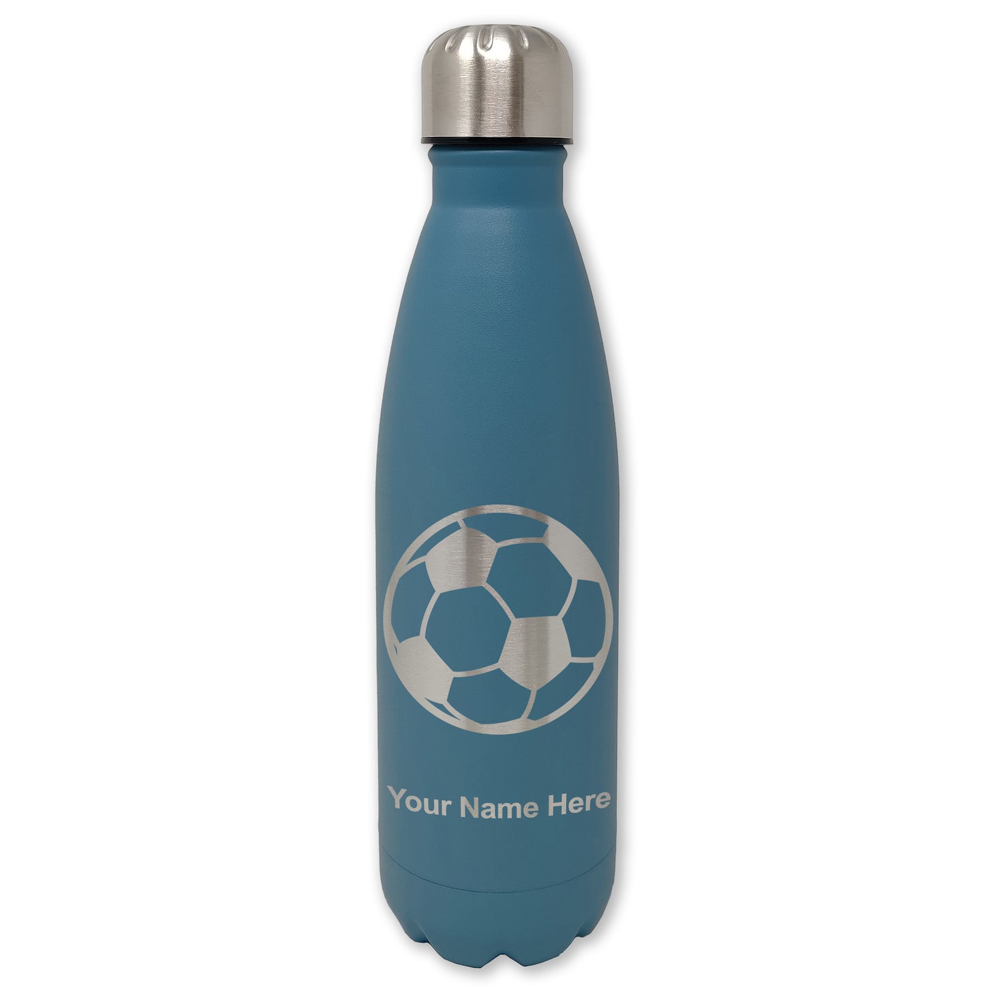 LaserGram Double Wall Water Bottle, Soccer Ball, Personalized Engraving Included