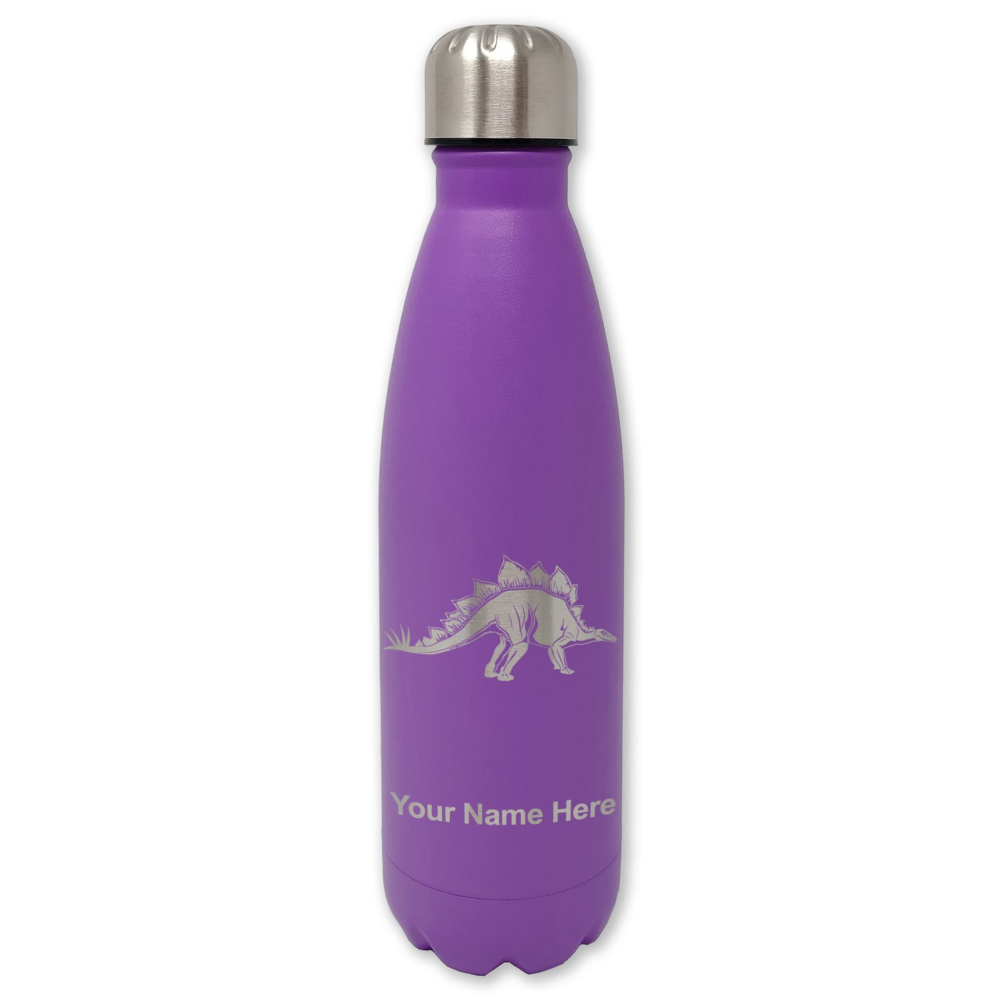 LaserGram Double Wall Water Bottle, Stegosaurus Dinosaur, Personalized Engraving Included