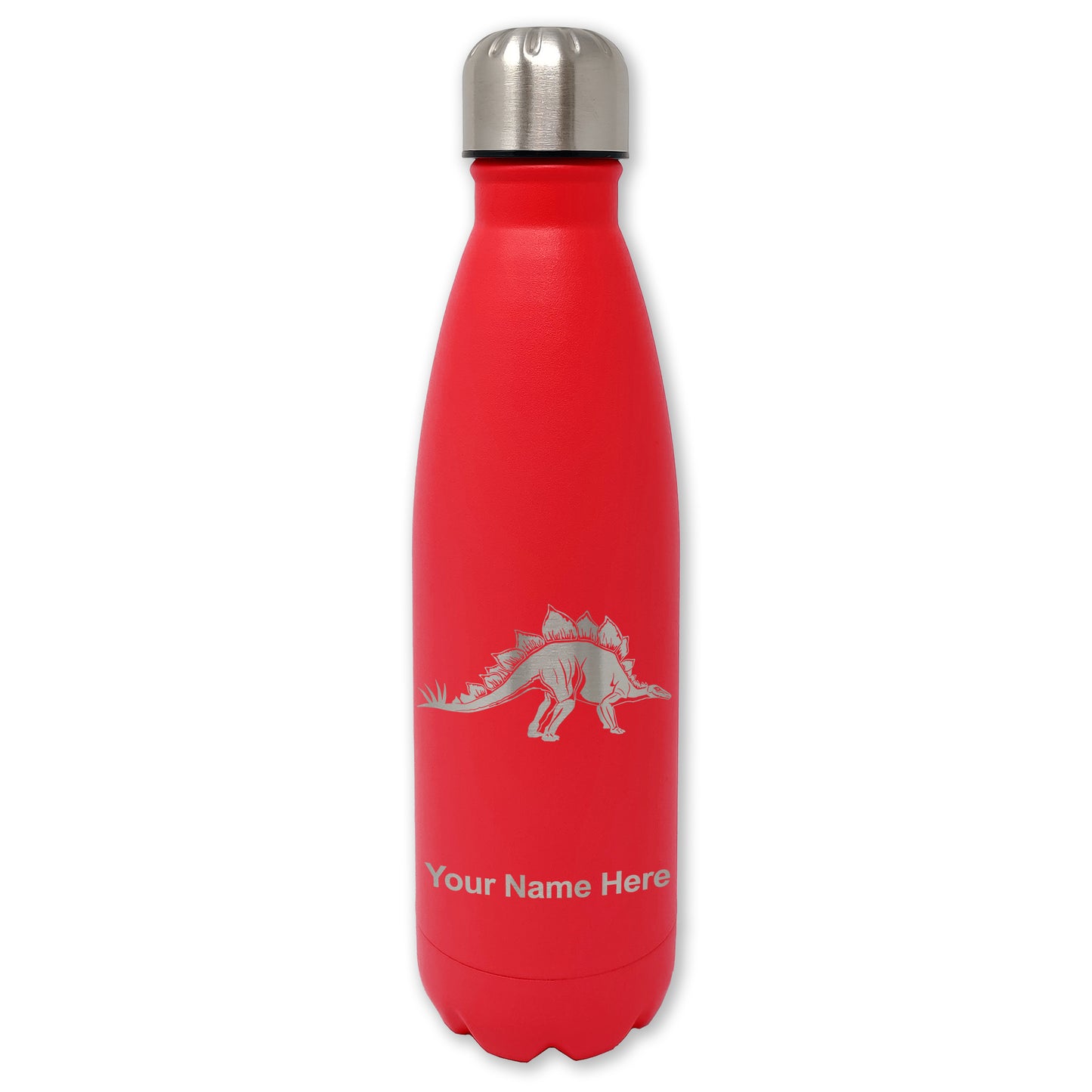 LaserGram Double Wall Water Bottle, Stegosaurus Dinosaur, Personalized Engraving Included