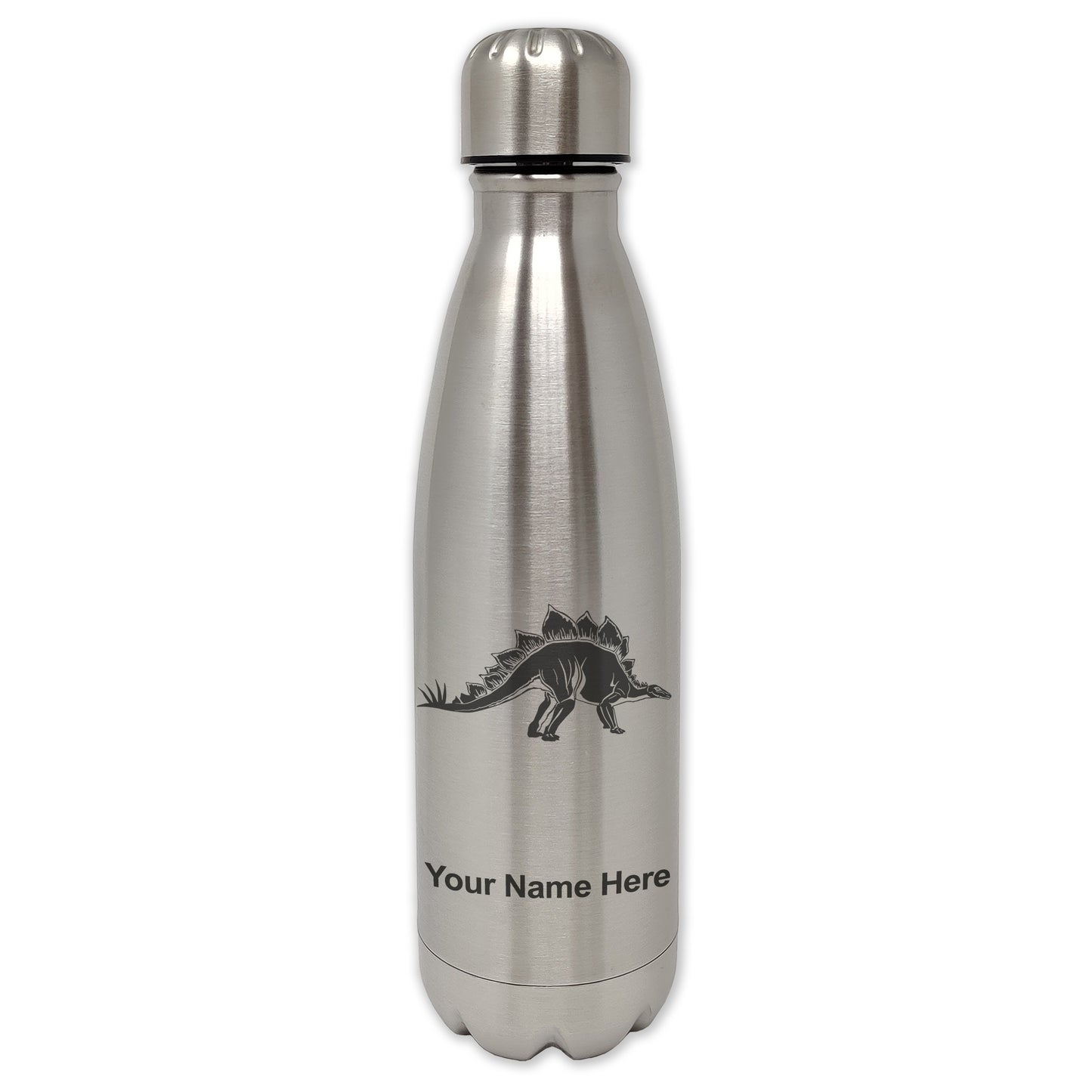LaserGram Double Wall Water Bottle, Stegosaurus Dinosaur, Personalized Engraving Included