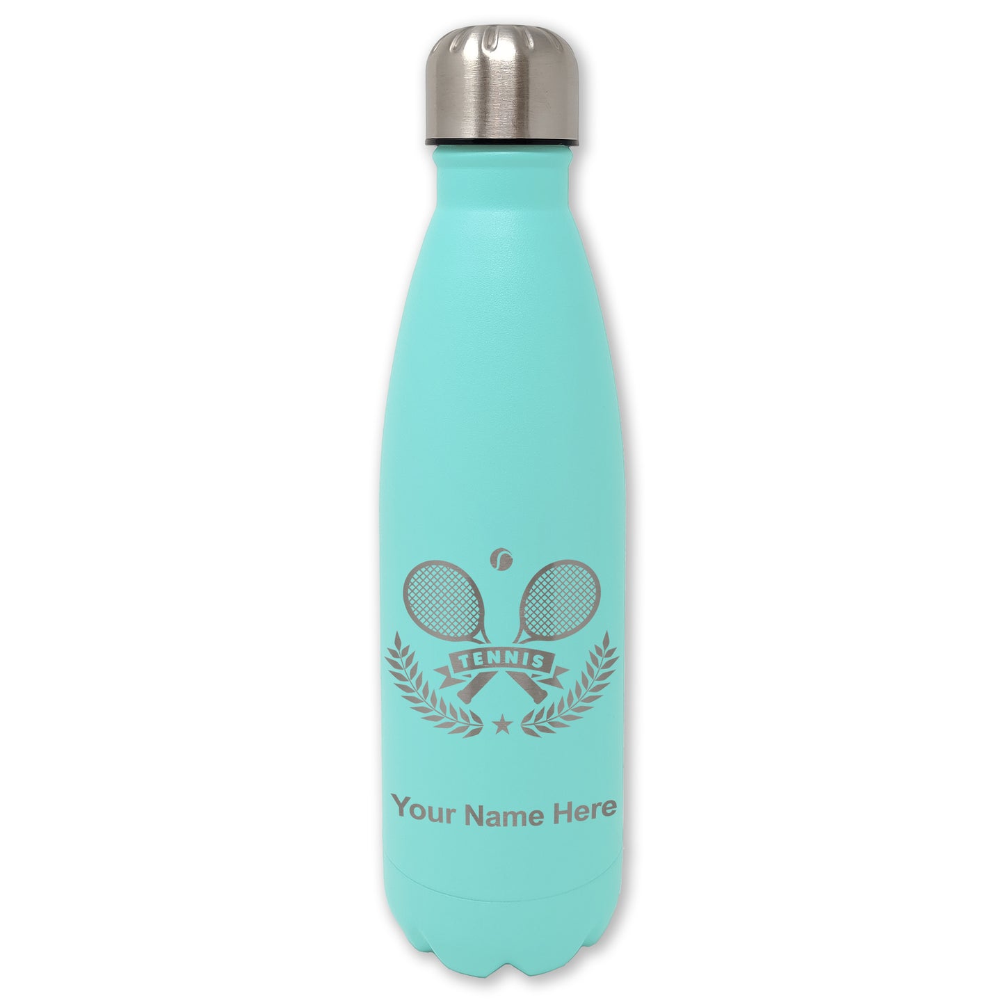 LaserGram Double Wall Water Bottle, Tennis Rackets, Personalized Engraving Included
