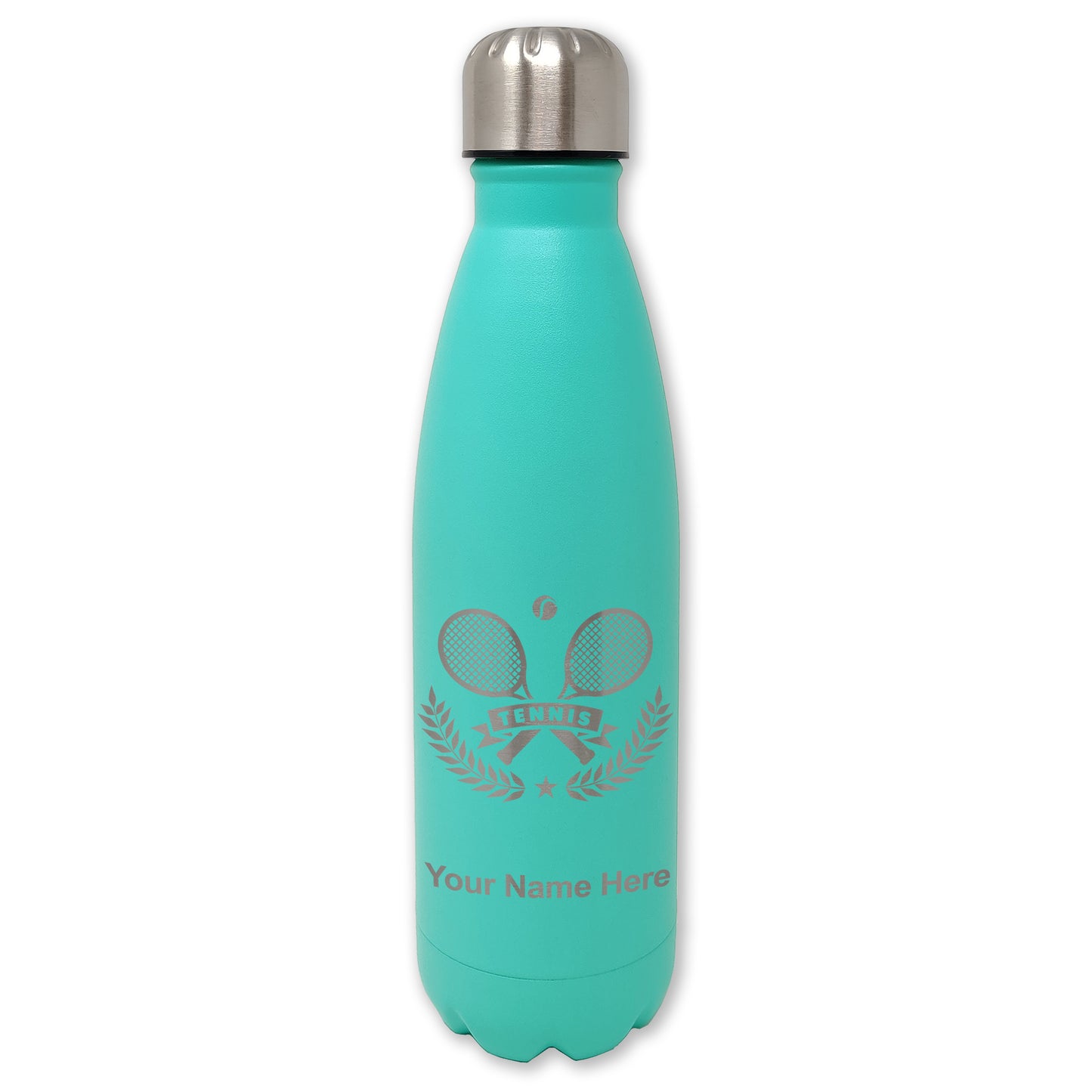 LaserGram Double Wall Water Bottle, Tennis Rackets, Personalized Engraving Included