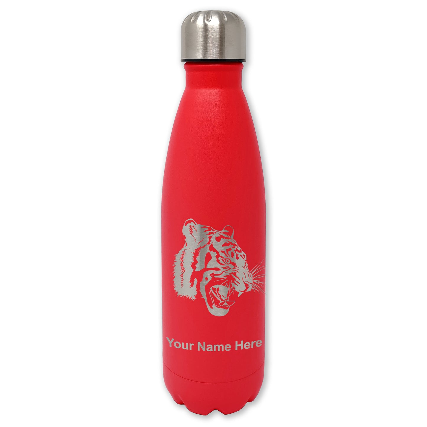 LaserGram Double Wall Water Bottle, Tiger Head, Personalized Engraving Included