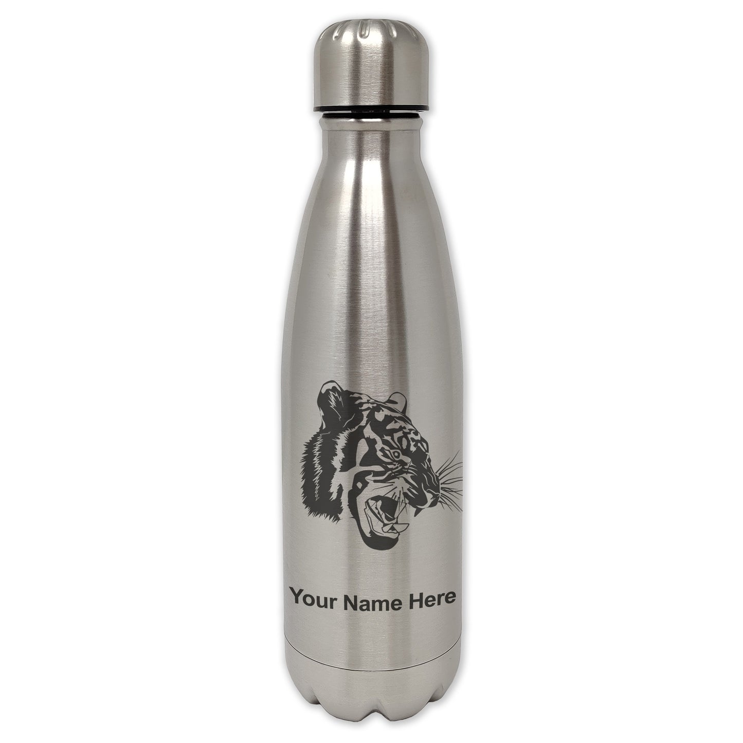 LaserGram Double Wall Water Bottle, Tiger Head, Personalized Engraving Included