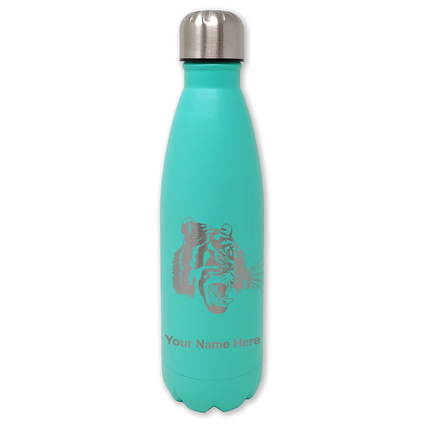 LaserGram Double Wall Water Bottle, Tiger Head, Personalized Engraving Included