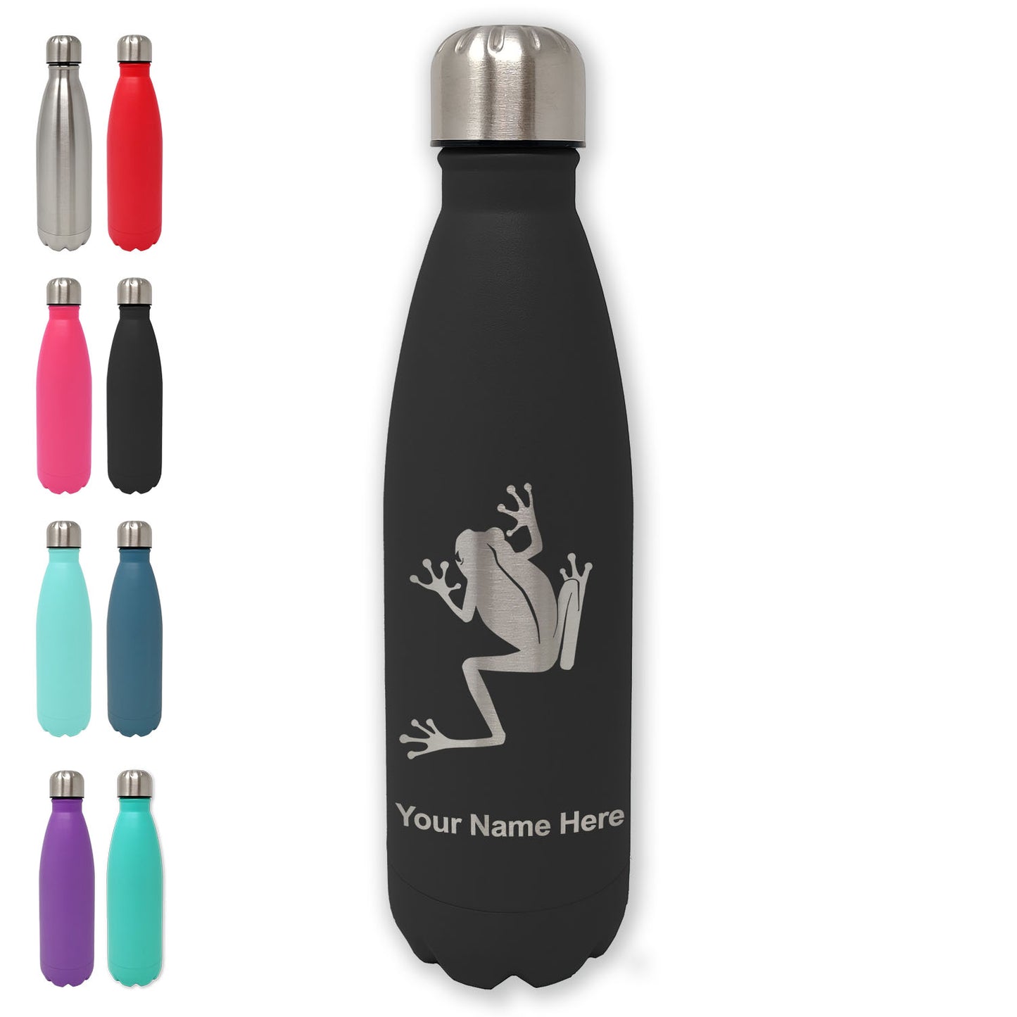 LaserGram Double Wall Water Bottle, Tree Frog, Personalized Engraving Included