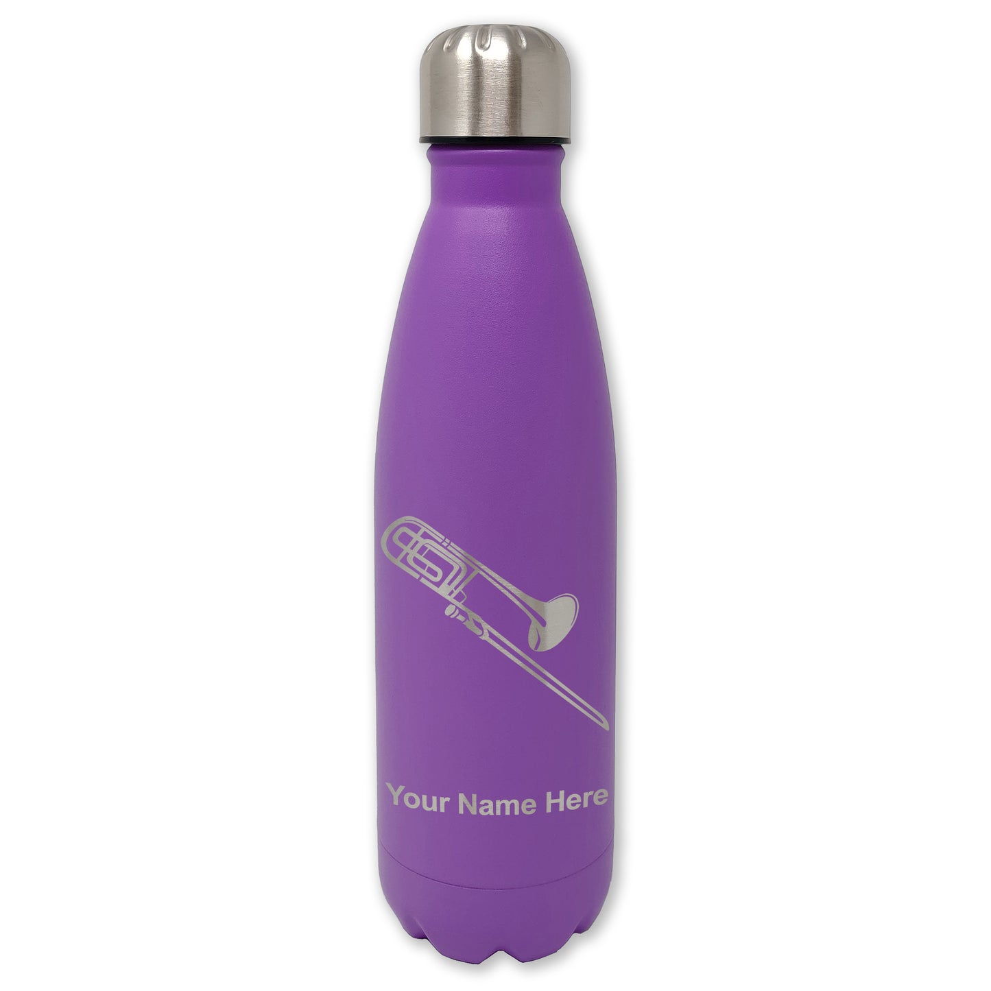 LaserGram Double Wall Water Bottle, Trombone, Personalized Engraving Included
