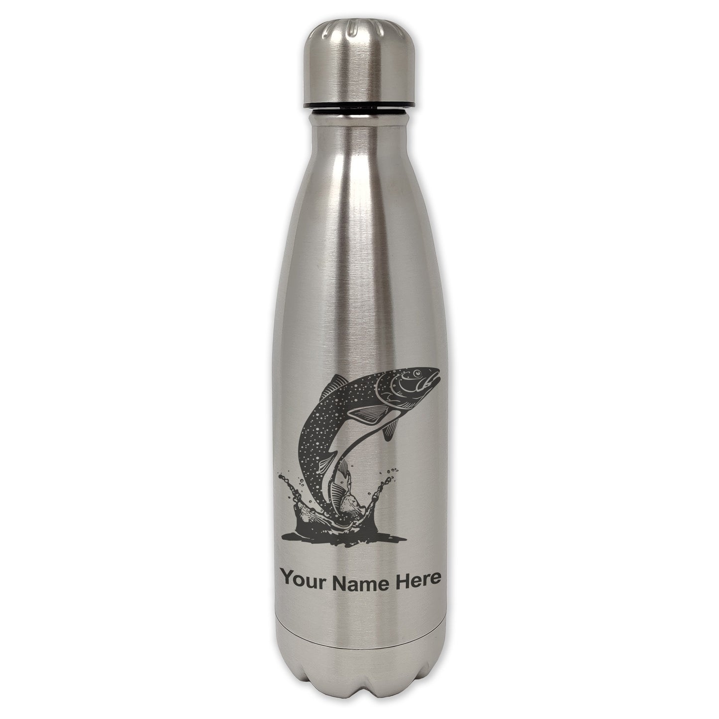LaserGram Double Wall Water Bottle, Trout Fish, Personalized Engraving Included