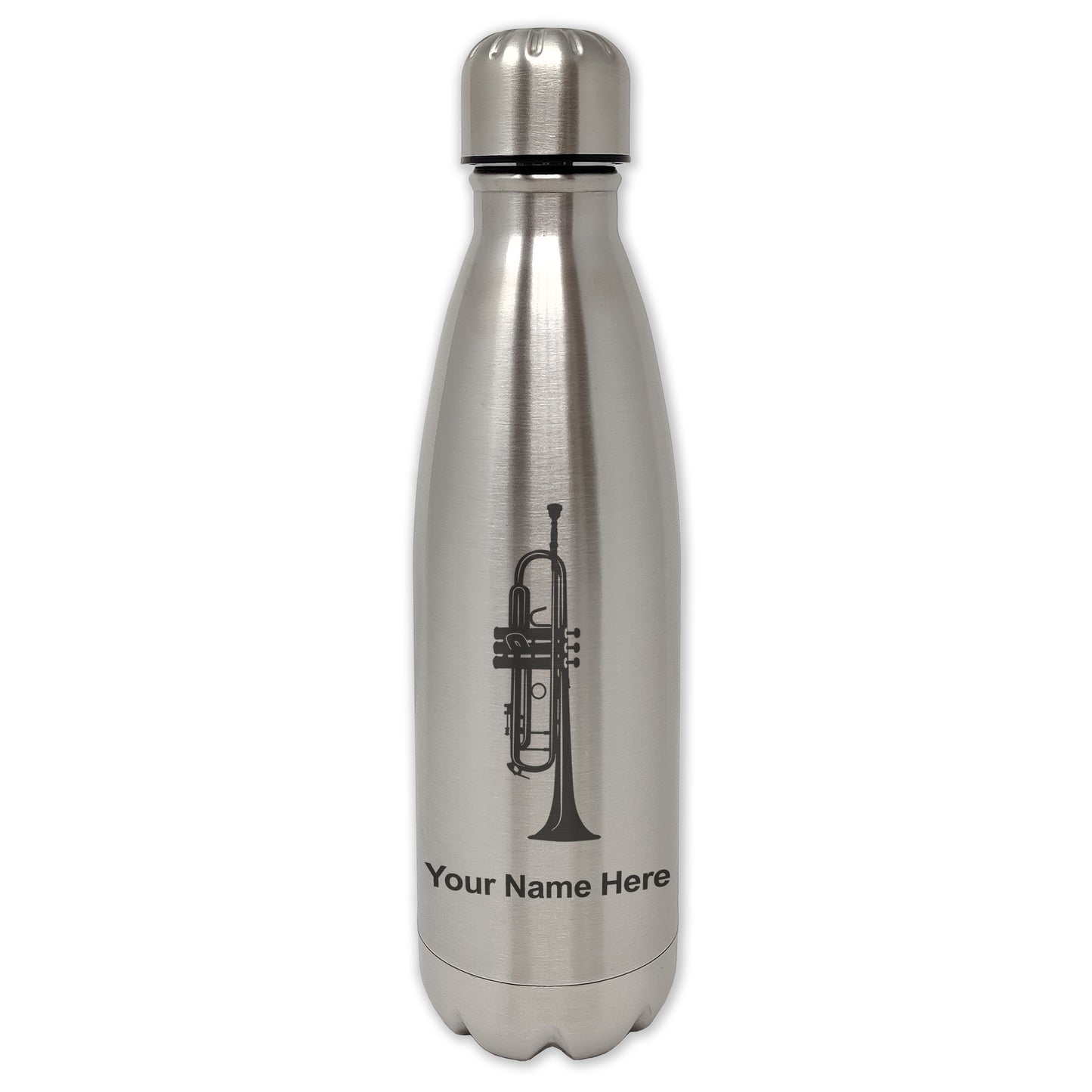 LaserGram Double Wall Water Bottle, Trumpet, Personalized Engraving Included