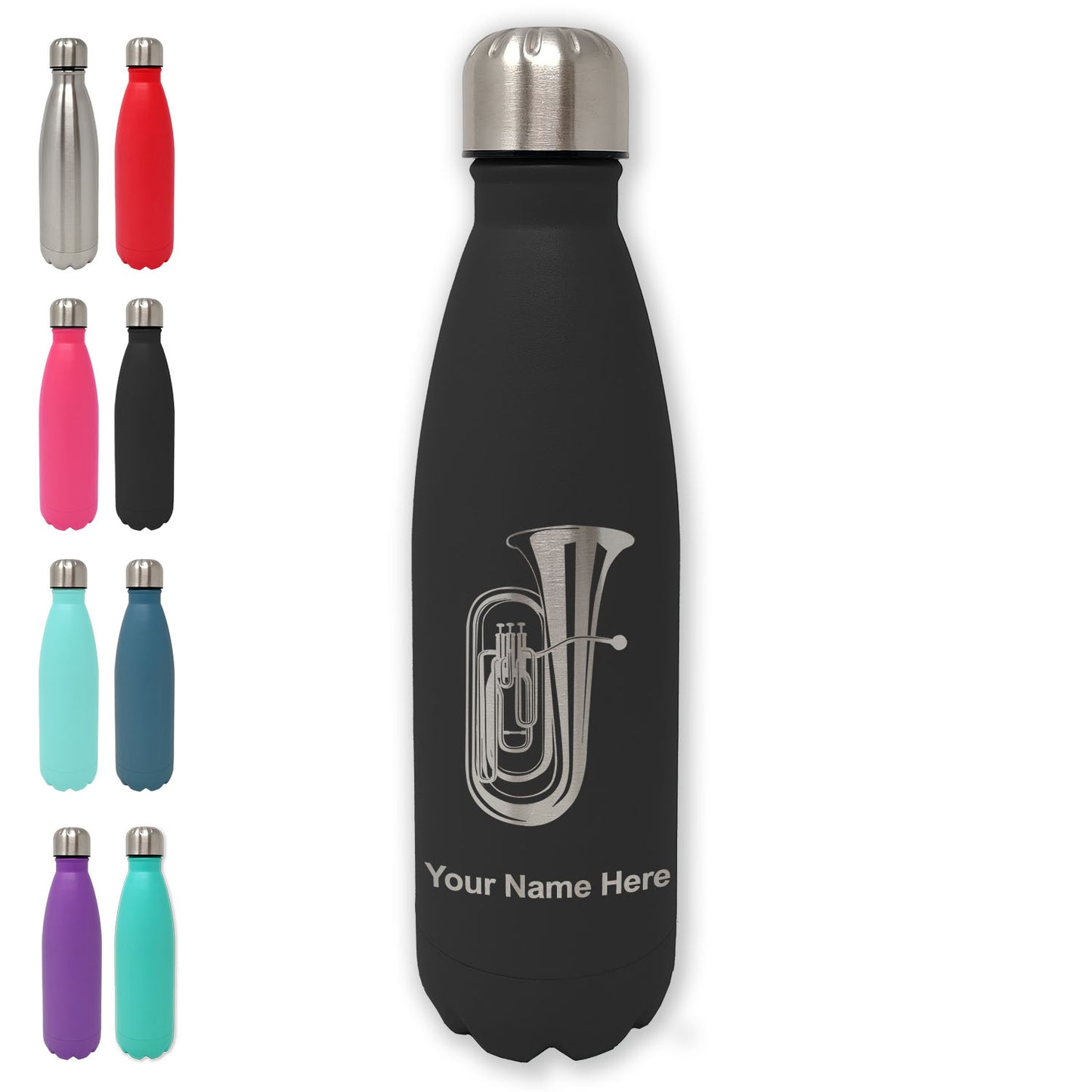 LaserGram Double Wall Water Bottle, Tuba, Personalized Engraving Included