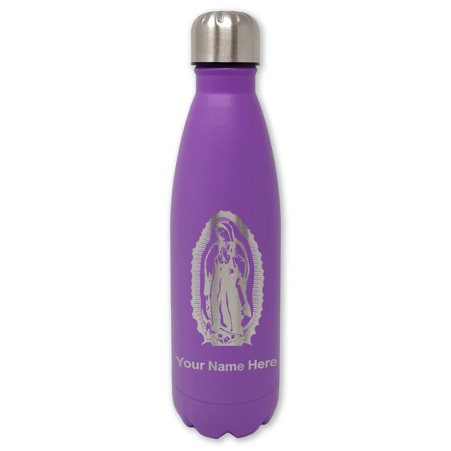 LaserGram Double Wall Water Bottle, Virgen de Guadalupe, Personalized Engraving Included