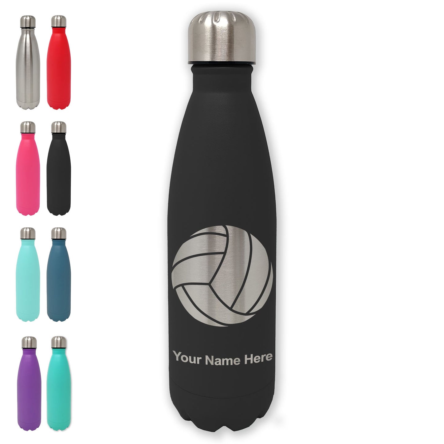 LaserGram Double Wall Water Bottle, Volleyball Ball, Personalized Engraving Included