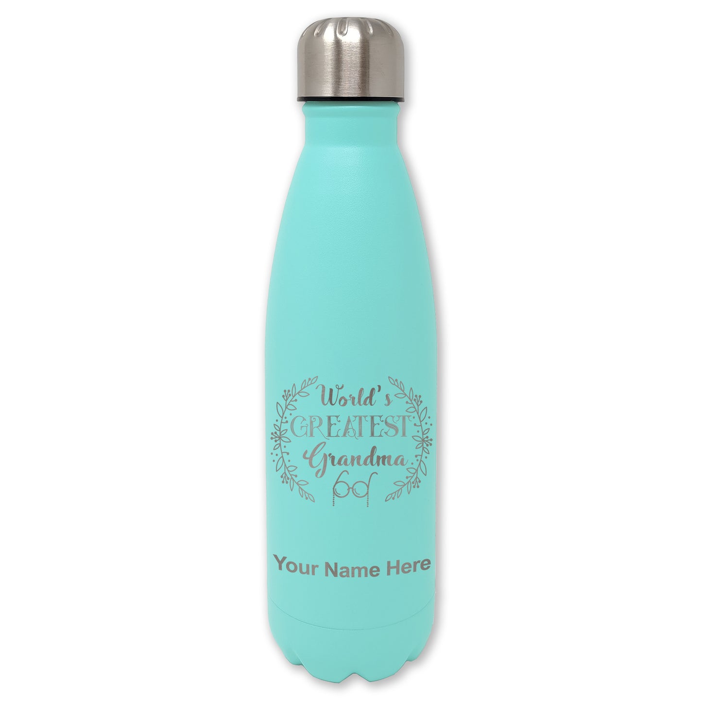 LaserGram Double Wall Water Bottle, World's Greatest Grandma, Personalized Engraving Included