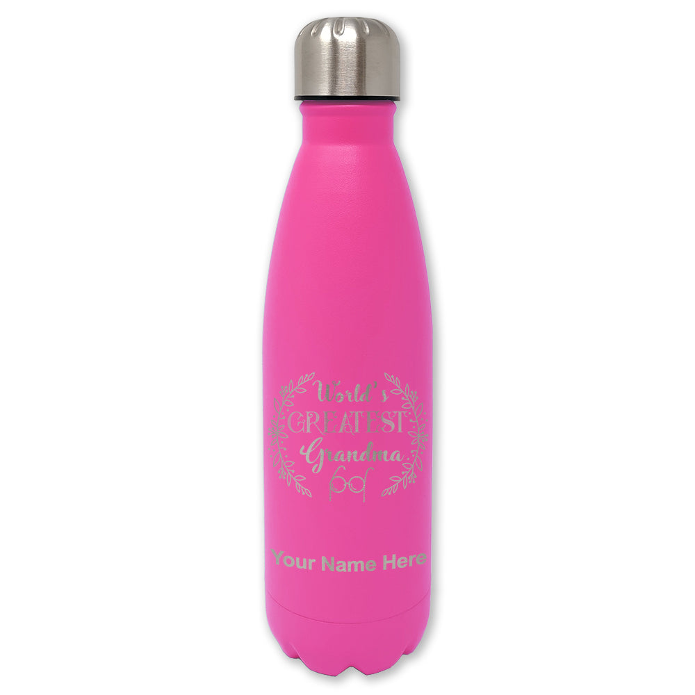 LaserGram Double Wall Water Bottle, World's Greatest Grandma, Personalized Engraving Included