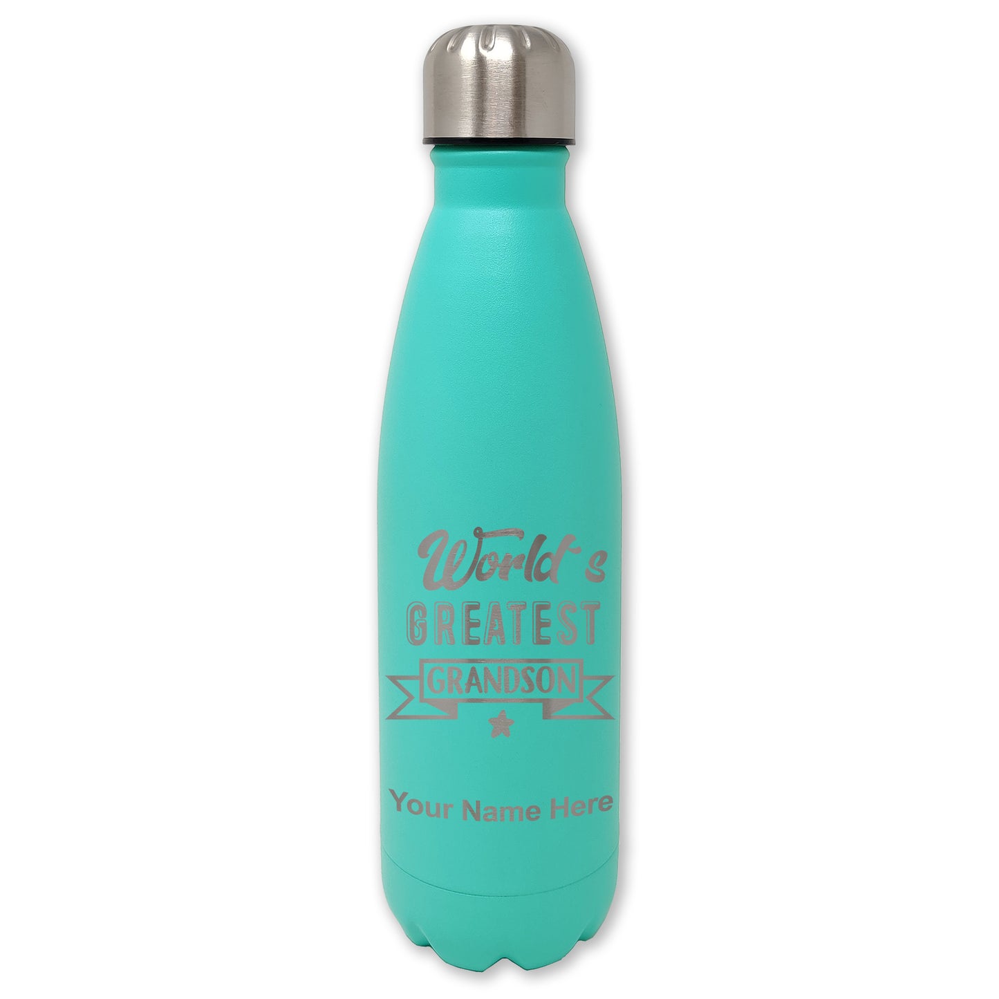 LaserGram Double Wall Water Bottle, World's Greatest Grandson, Personalized Engraving Included