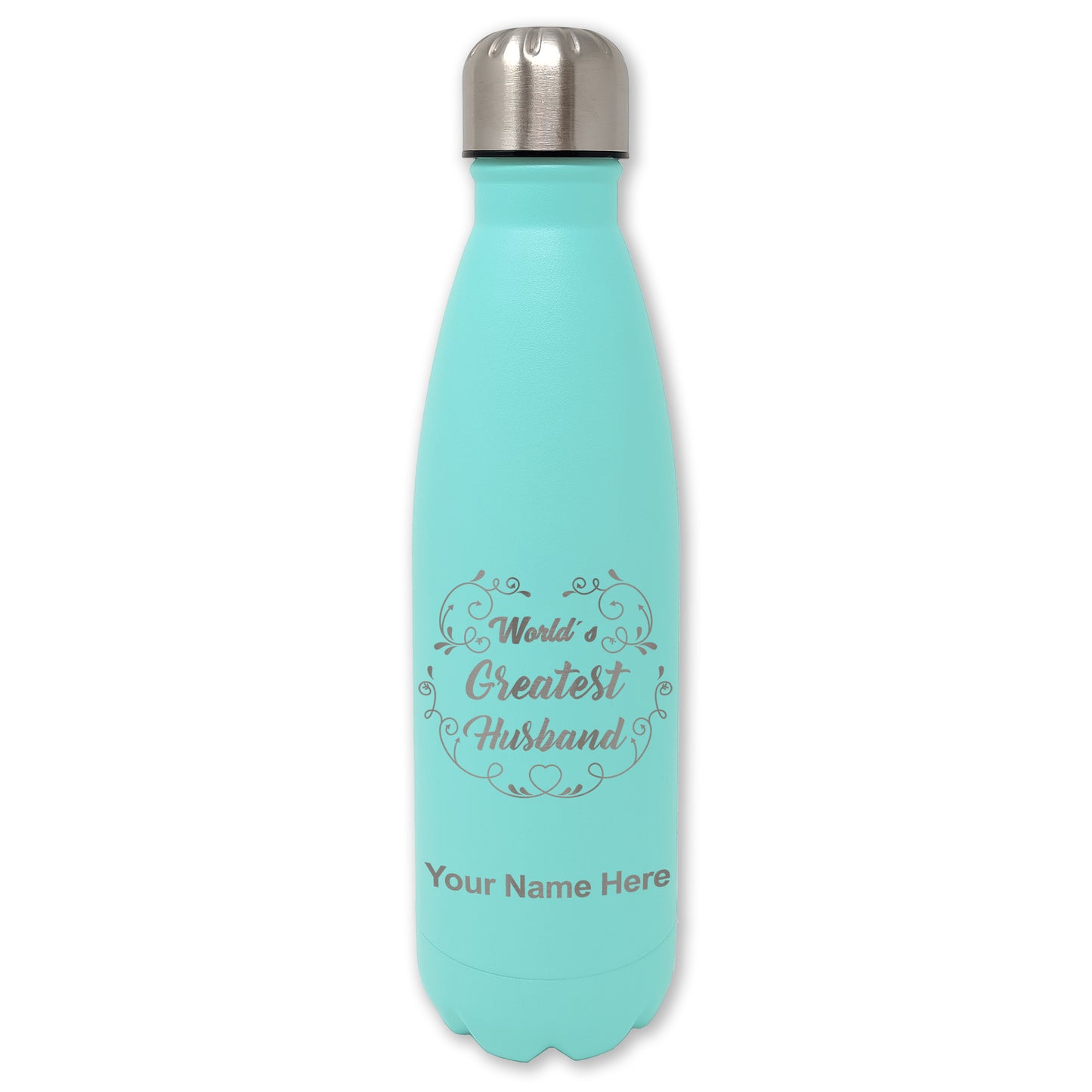 LaserGram Double Wall Water Bottle, World's Greatest Husband, Personalized Engraving Included