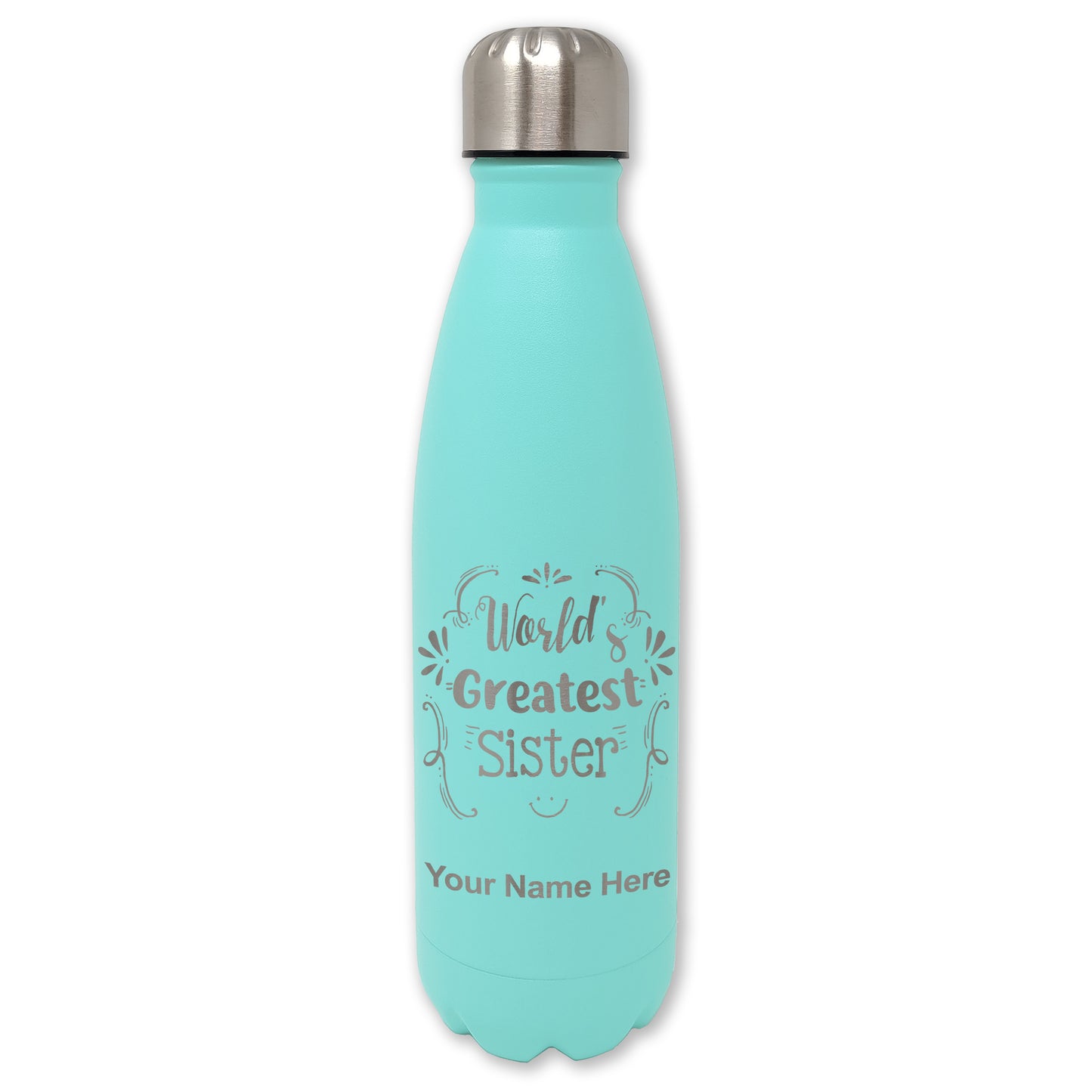 LaserGram Double Wall Water Bottle, World's Greatest Sister, Personalized Engraving Included
