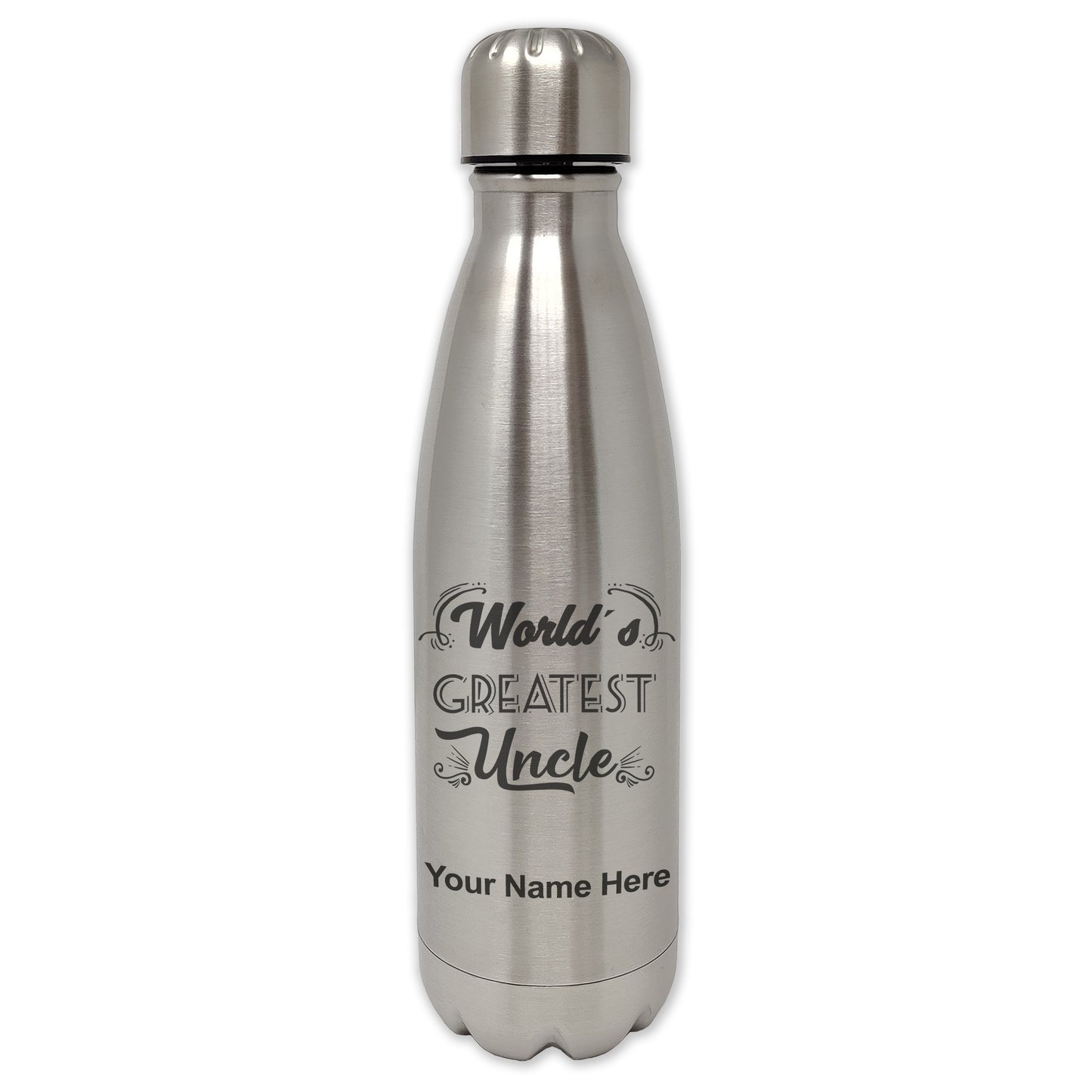 LaserGram Double Wall Water Bottle, World's Greatest Uncle, Personalized Engraving Included