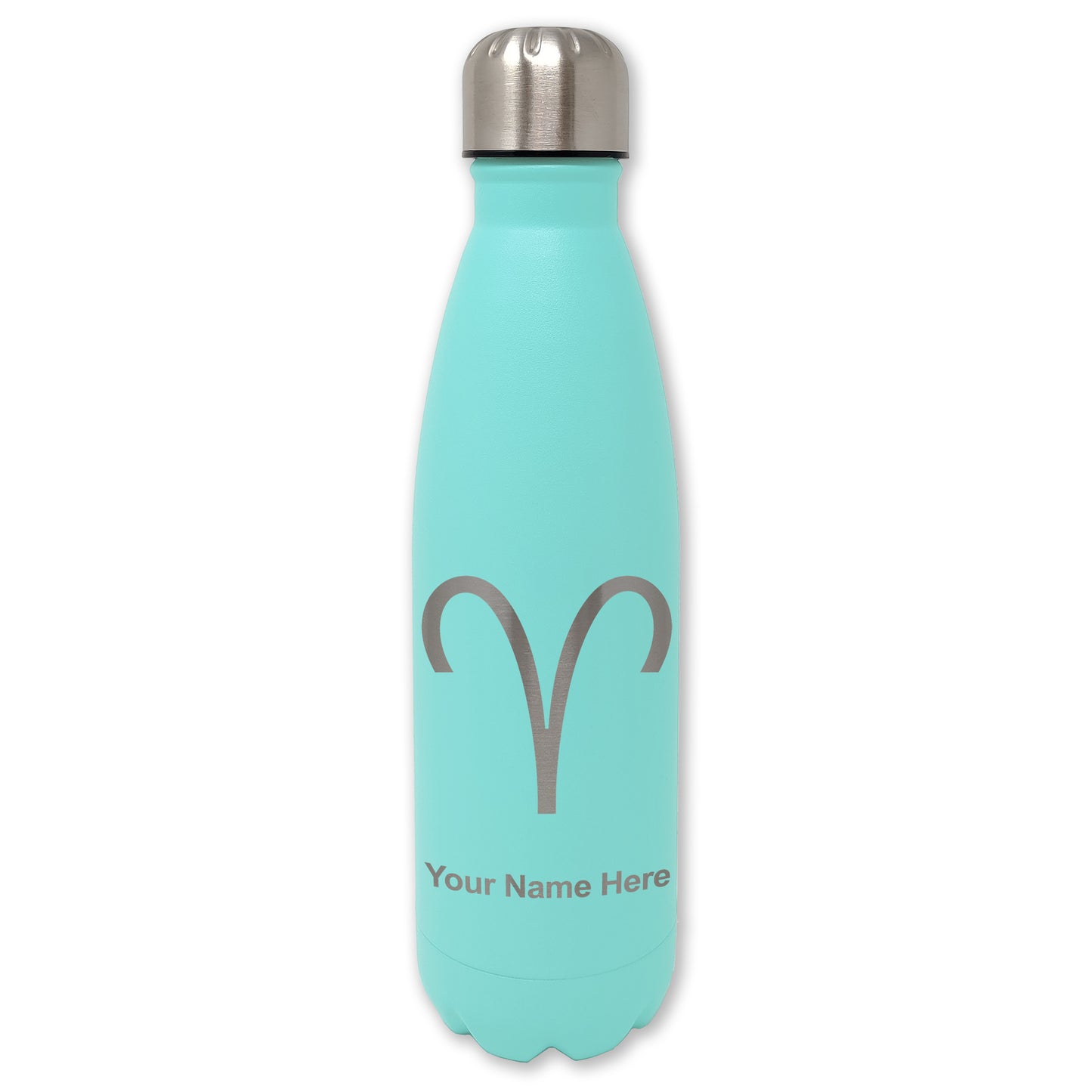 LaserGram Double Wall Water Bottle, Zodiac Sign Aries, Personalized Engraving Included