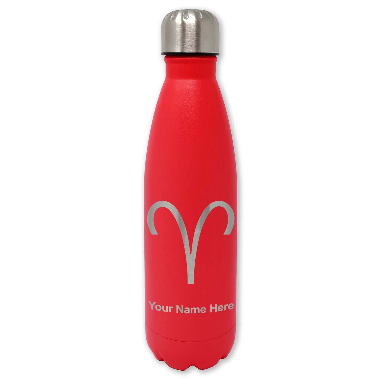 LaserGram Double Wall Water Bottle, Zodiac Sign Aries, Personalized Engraving Included