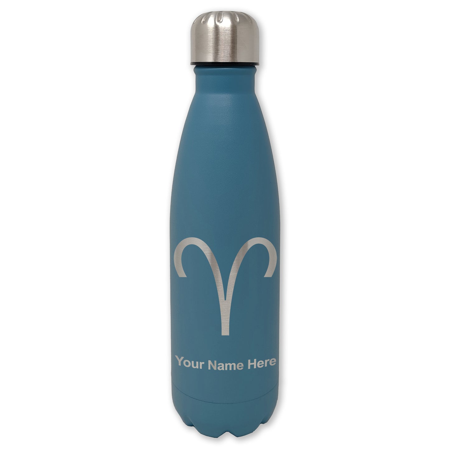 LaserGram Double Wall Water Bottle, Zodiac Sign Aries, Personalized Engraving Included