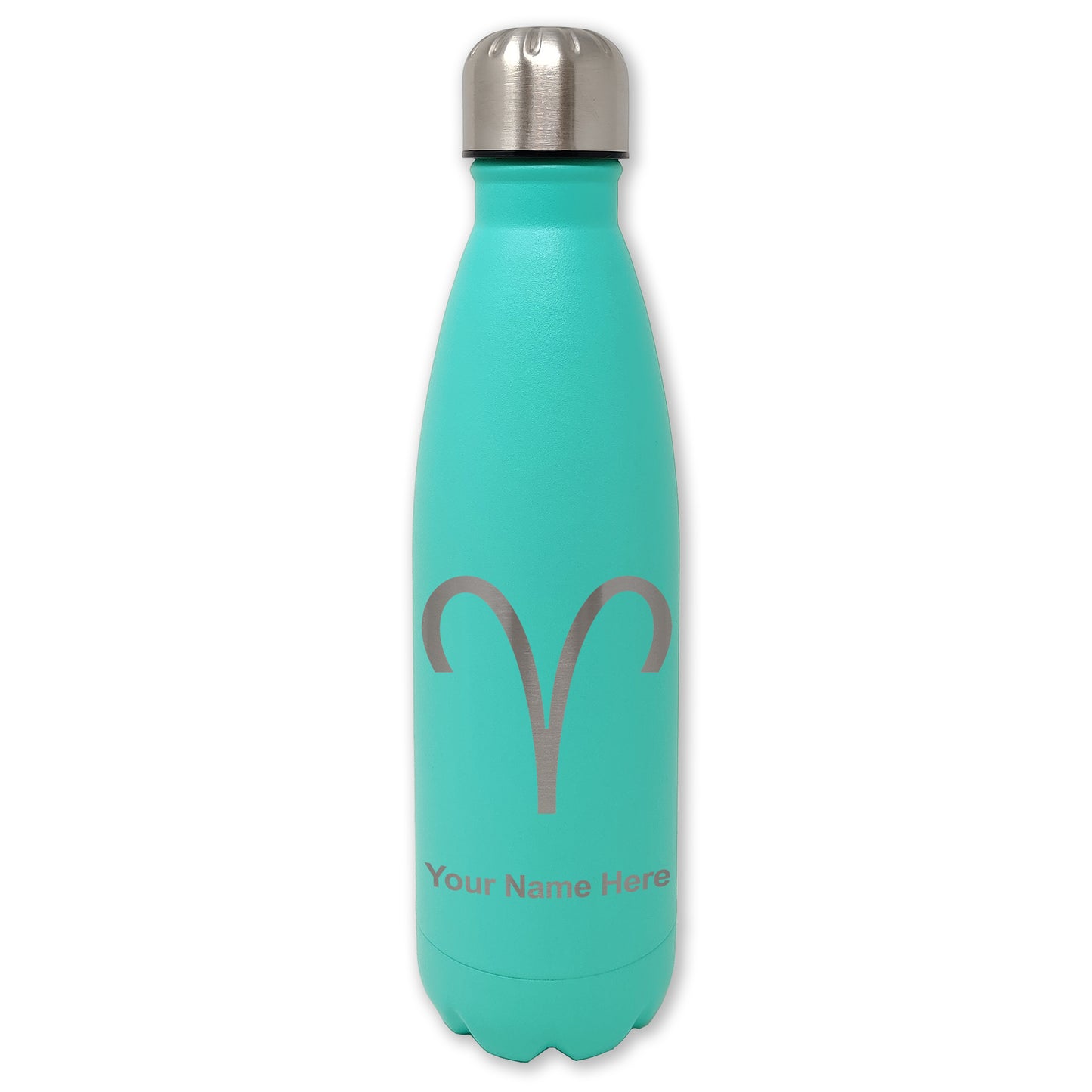 LaserGram Double Wall Water Bottle, Zodiac Sign Aries, Personalized Engraving Included