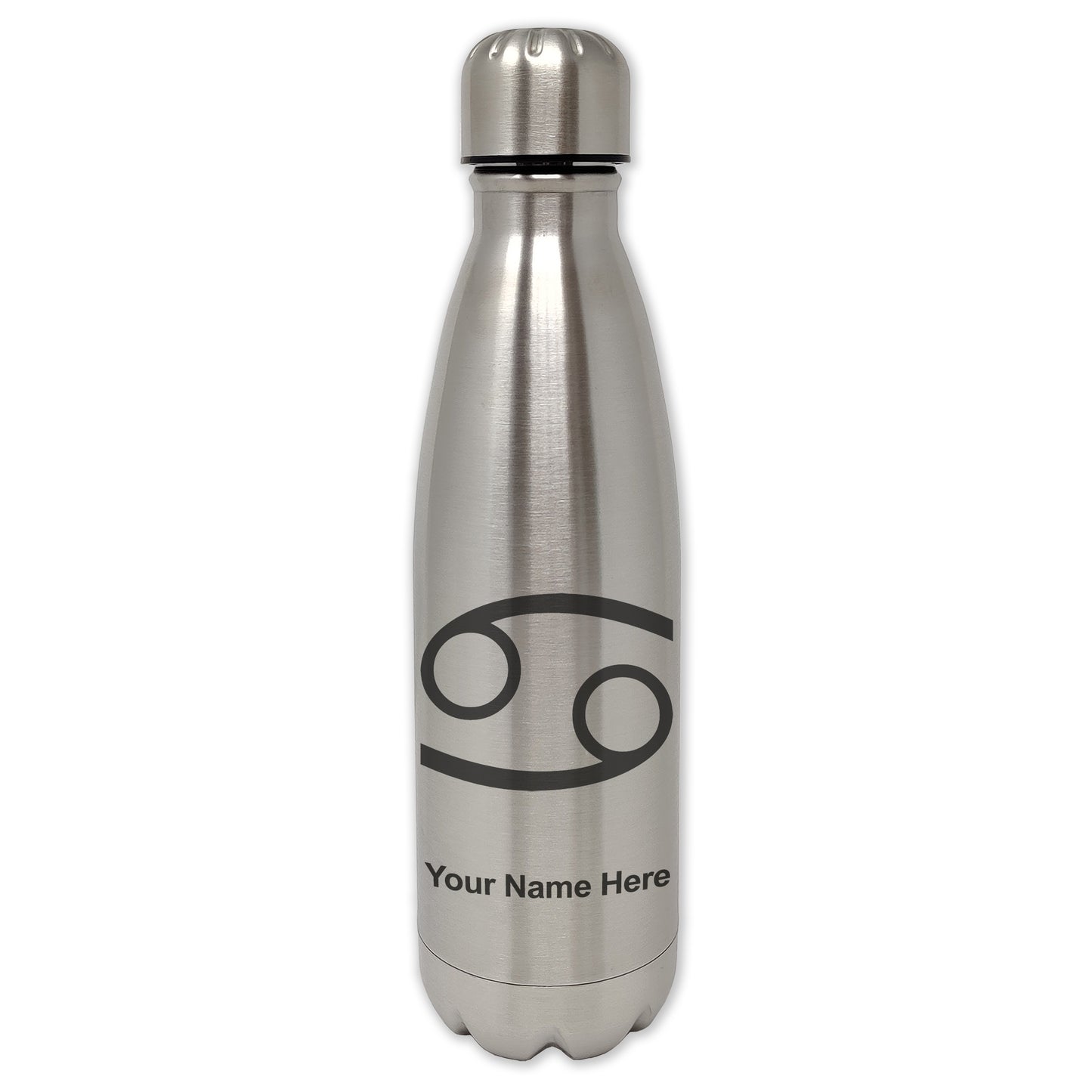 LaserGram Double Wall Water Bottle, Zodiac Sign Cancer, Personalized Engraving Included