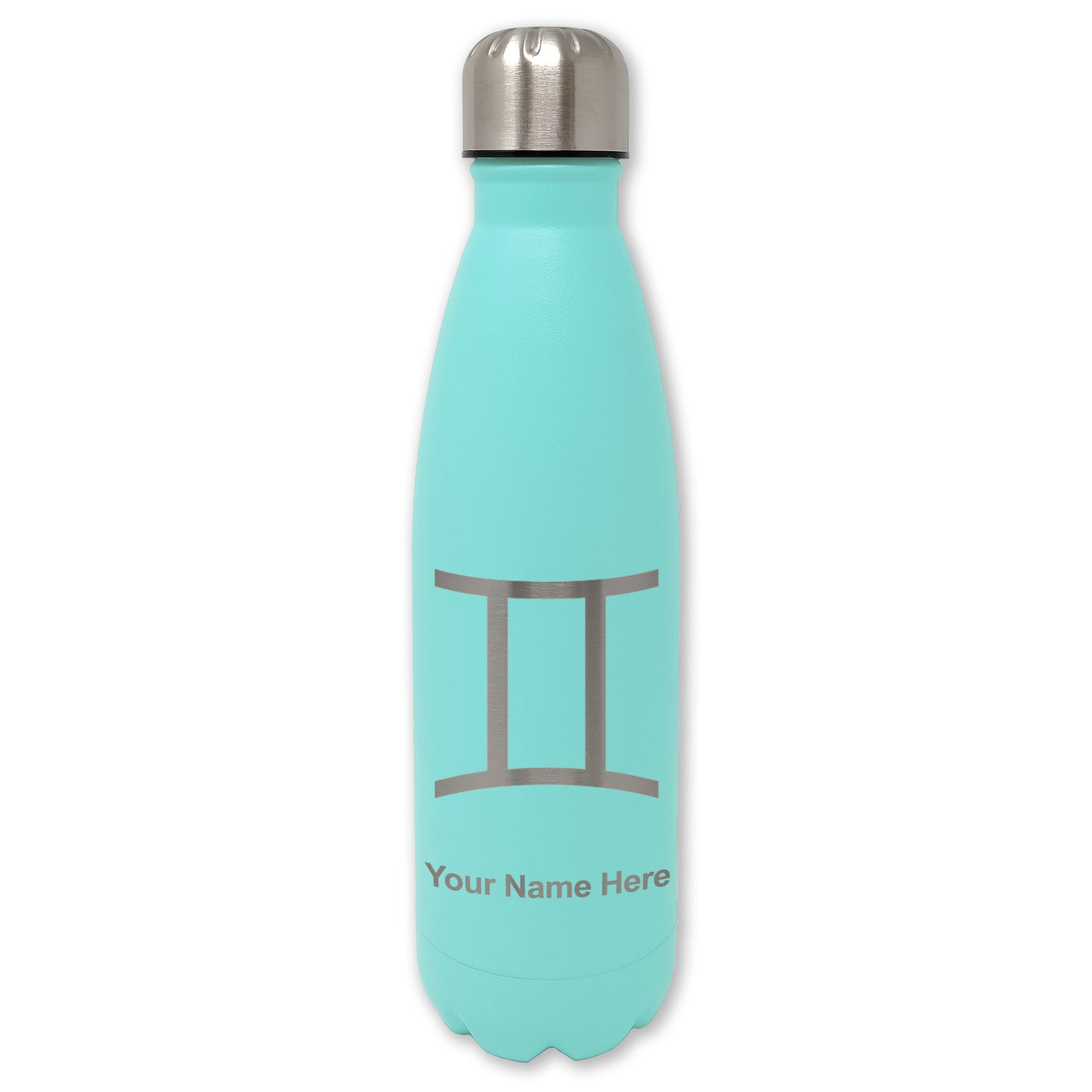 LaserGram Double Wall Water Bottle, Zodiac Sign Gemini, Personalized Engraving Included