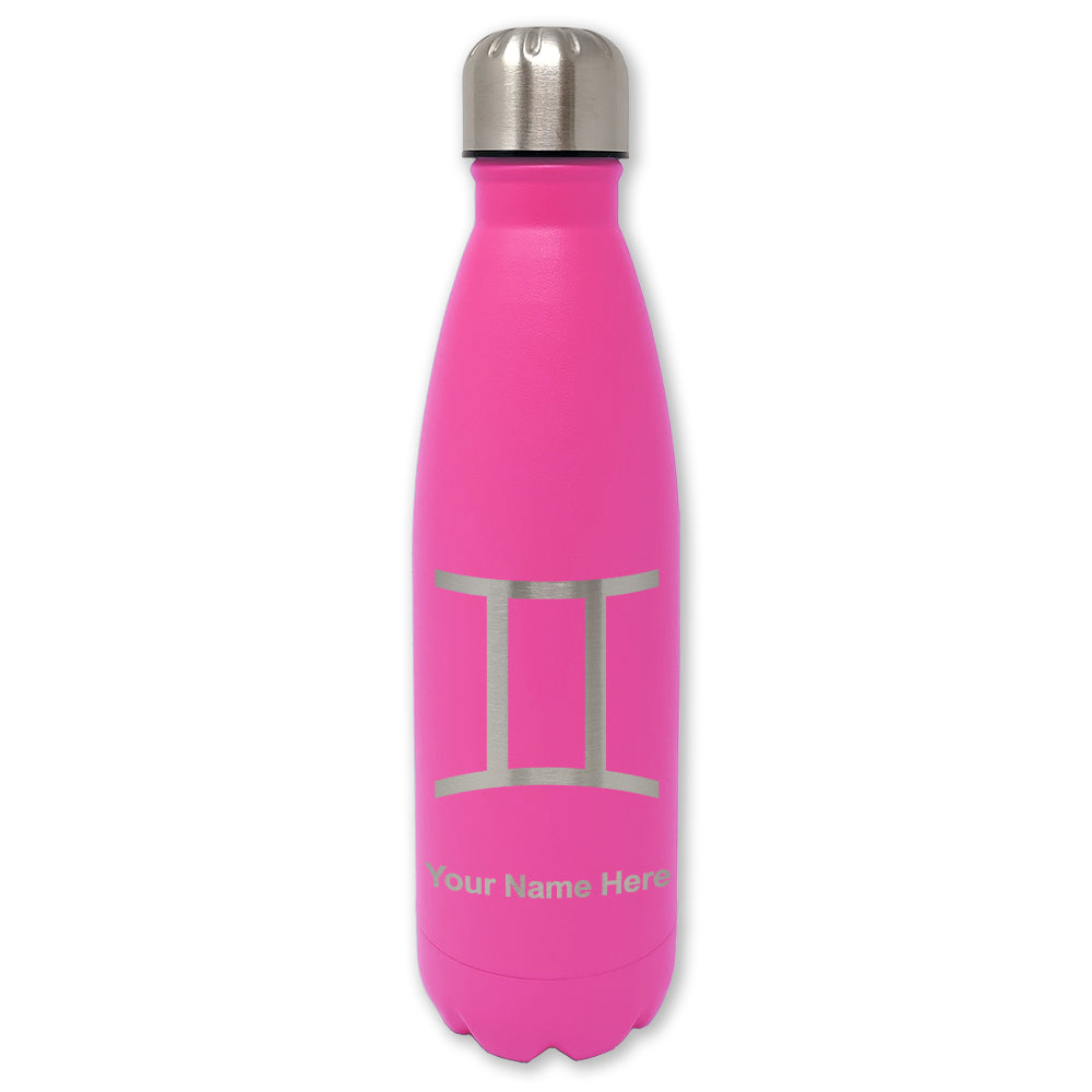 LaserGram Double Wall Water Bottle, Zodiac Sign Gemini, Personalized Engraving Included